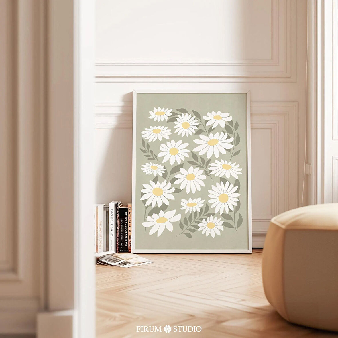 Adaçayı Yeşili Papatyalar Duvar Sanatı, Pastel Çiçekler Poster