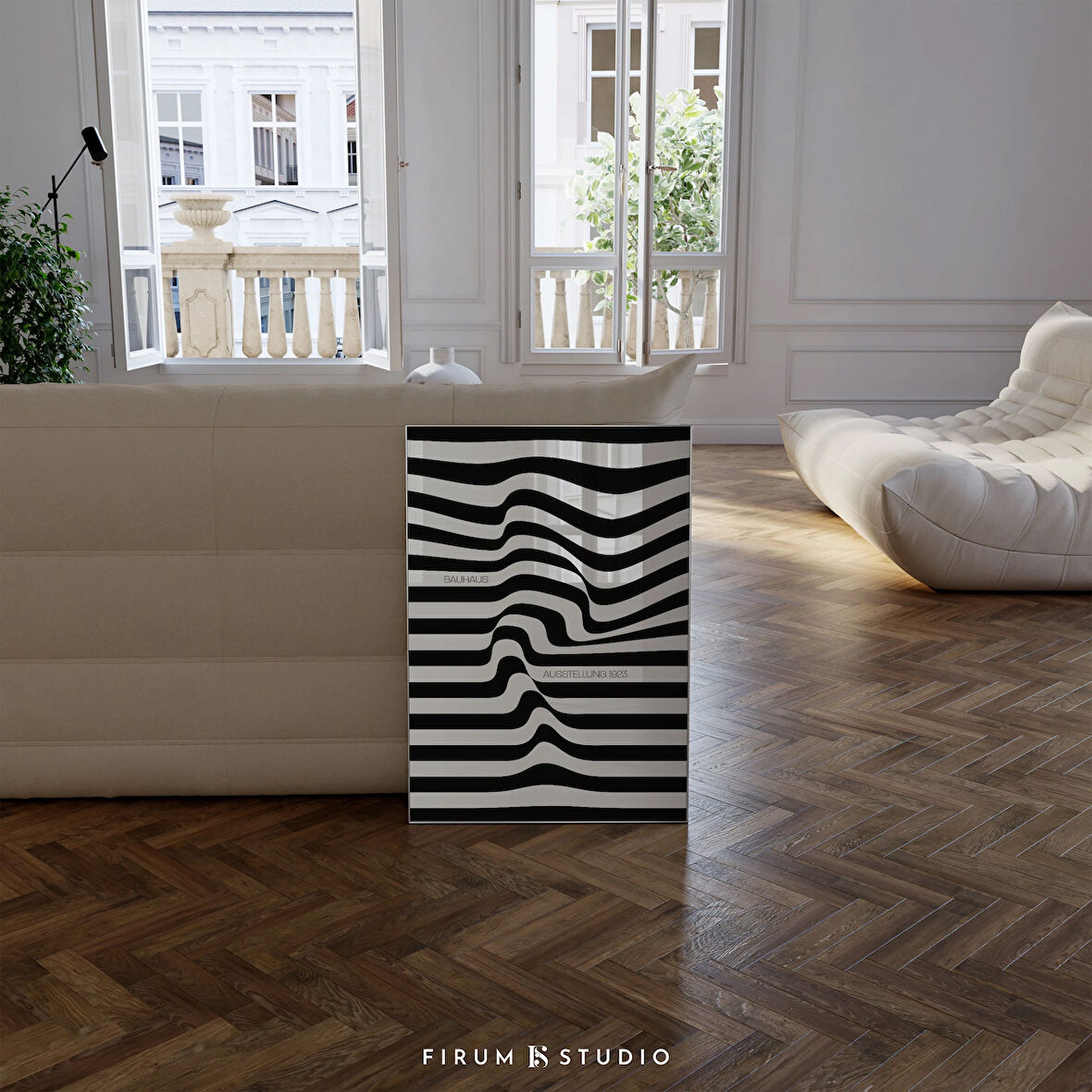 Siyah Beyaz Geometrik Sanat, Orta Yüzyıl Modern Duvar Sanatı