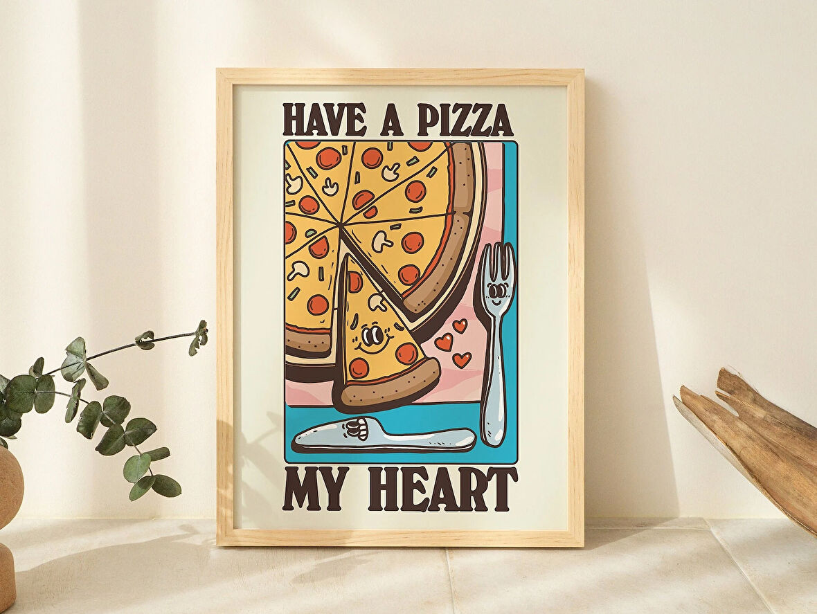 Sevimli Mutfak Duvarı, Retro Pizza Yemek Duvar Dekoru, Eklektik Baskılar