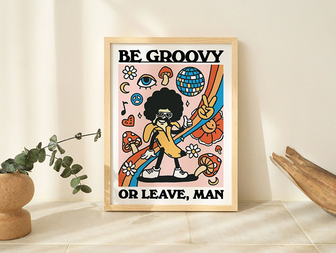 Groovy Retro, Funky Banana Poster, Groovy Ol ya da Git, 1980'ler Psikedelik Sanatı