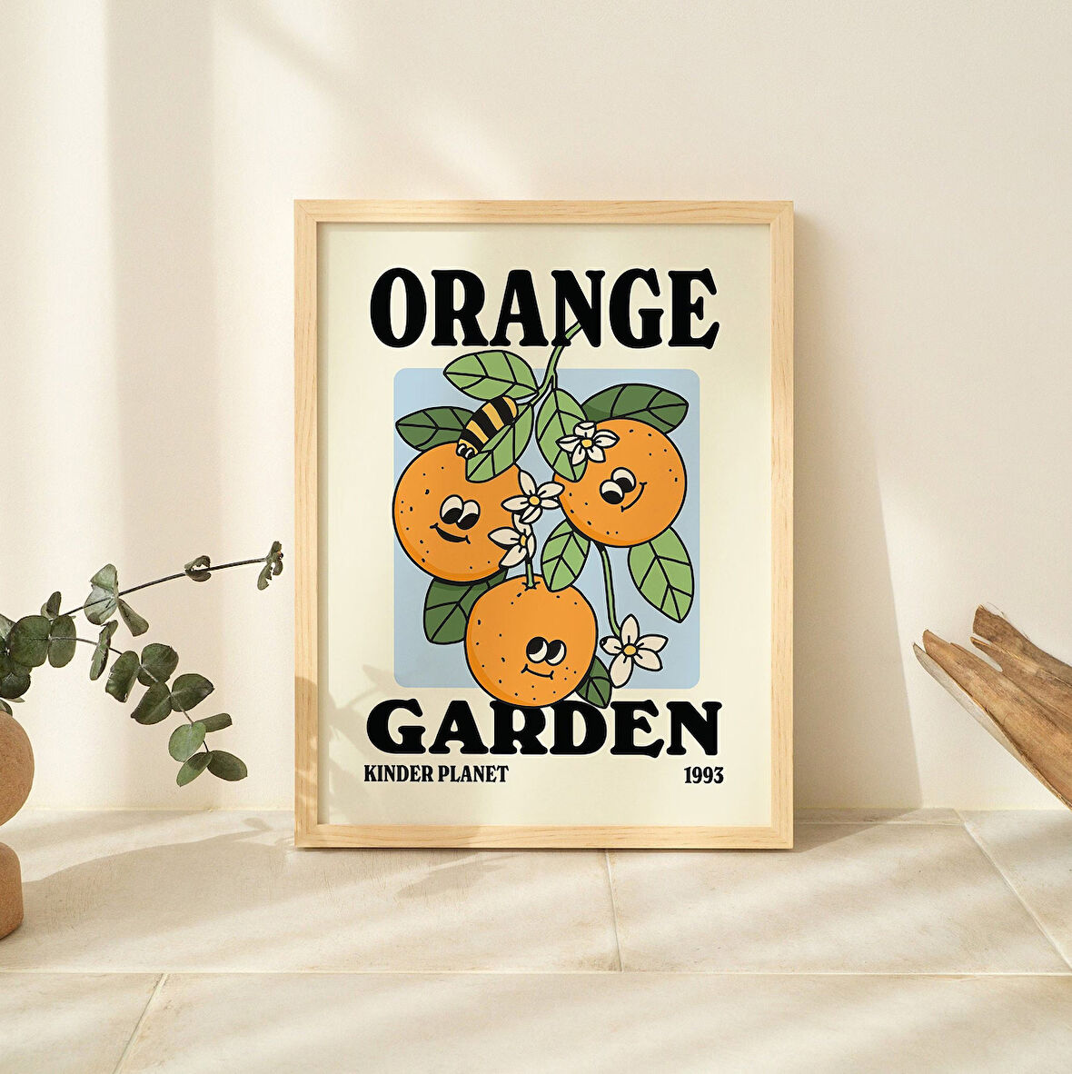 Retro Portakal Bahçesi Posteri, Şirin Çiçek Pazarı, Trend Ofis Dekoru