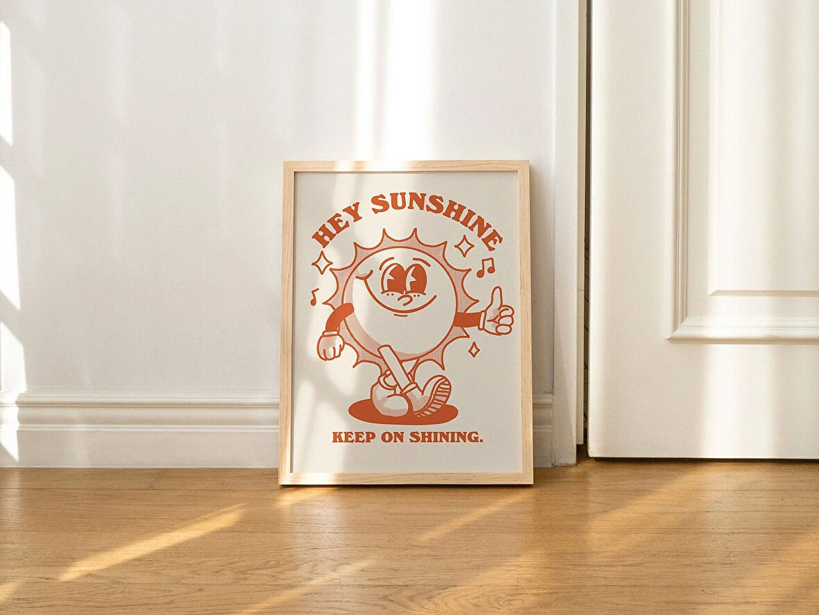 Güneş Retro Karakter Duvar Sanatı, Retro Söz Duvarı, Retro Duvar Dekoru