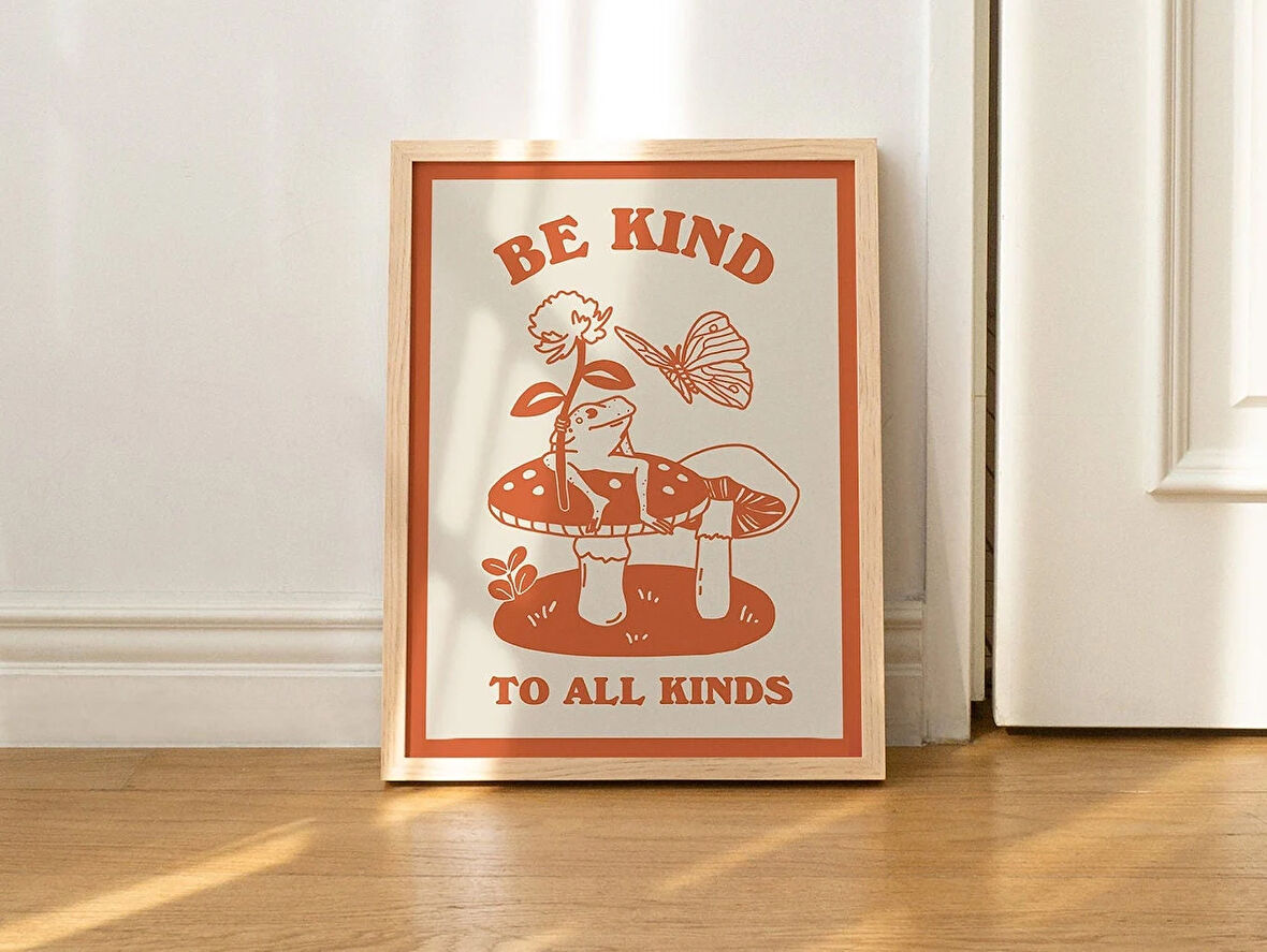 Nazik Olun Duvar, Mantar Dekoru, Sevimli Kurbağa