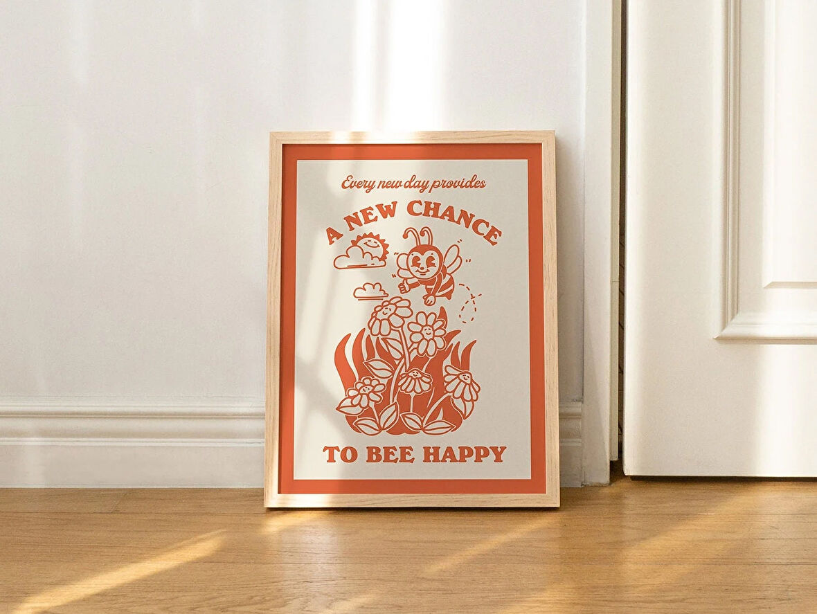 Retro Bal Arısı Duvarı, Bombus Arısı Posteri, Pozitiflik Alıntısı Retro İllüstrasyon