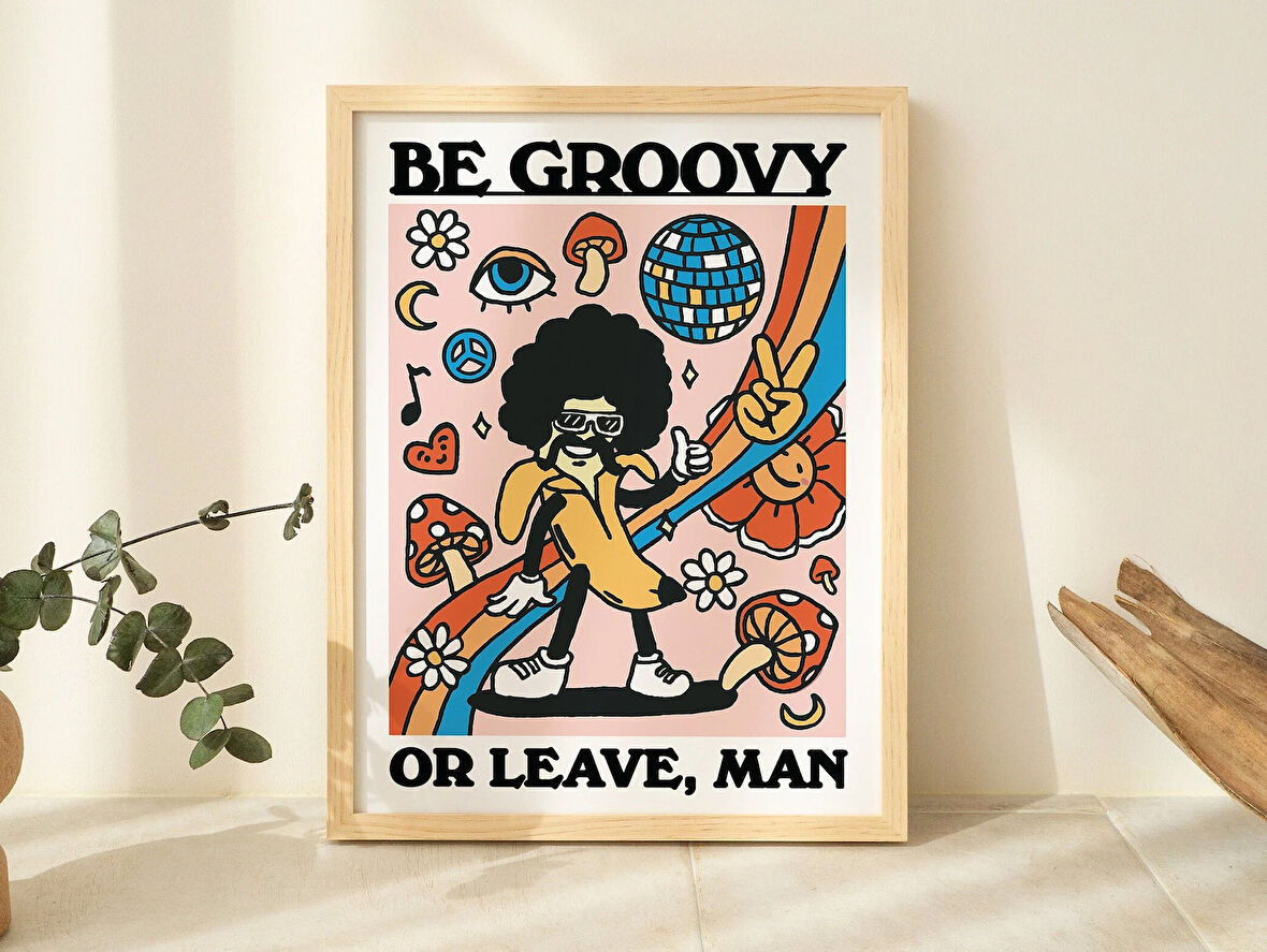 ÇERÇEVELİ Harika Muz Baskısı, Renkli Hippi Poster, Retro Estetik Çerçeveli Posterler