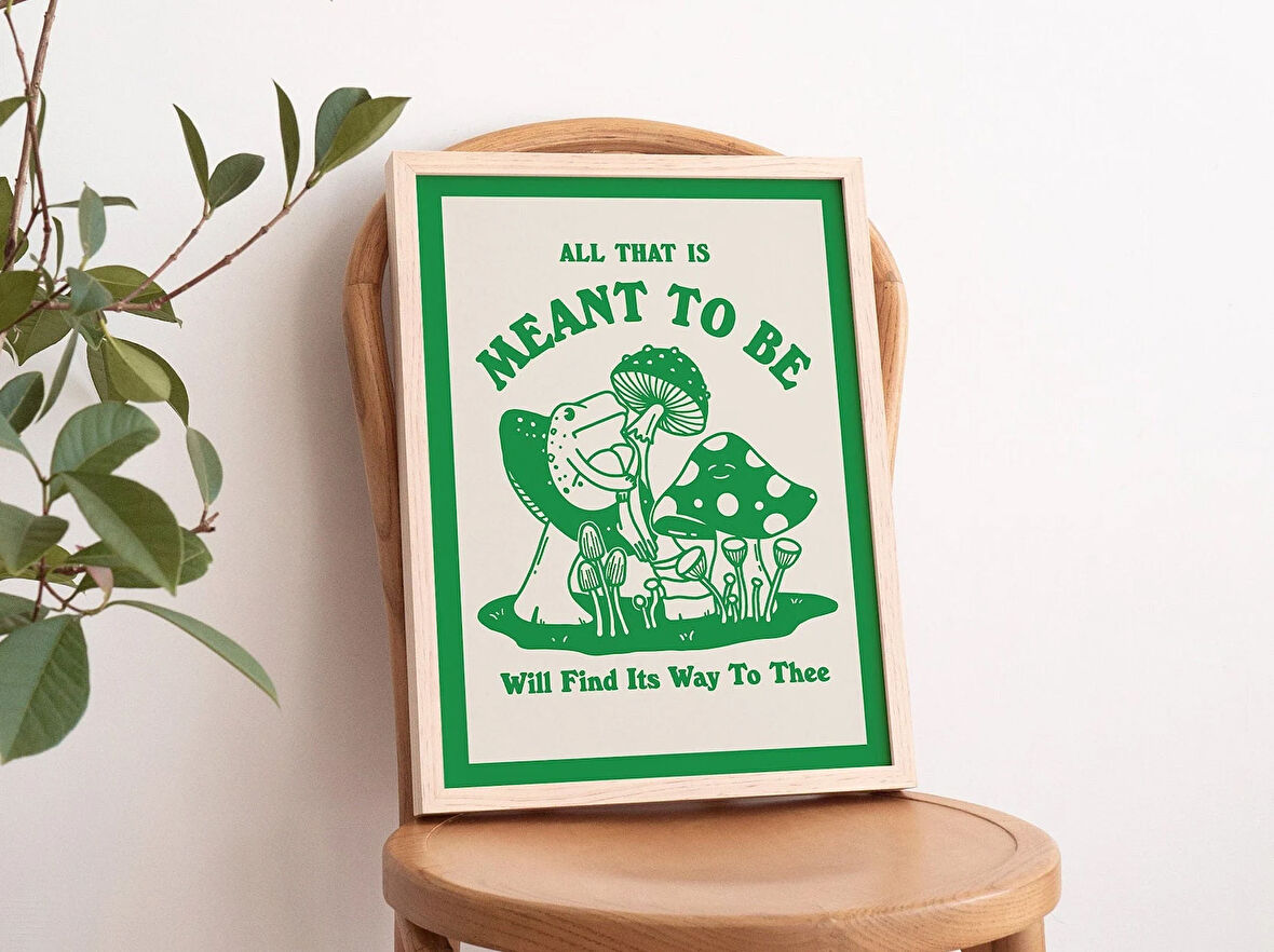 Sevimli Kurbağa Duvarı, Sanat, Mantar Dekoru, Retro Duvar Dekoru, Sevimli Ev Hediyesi