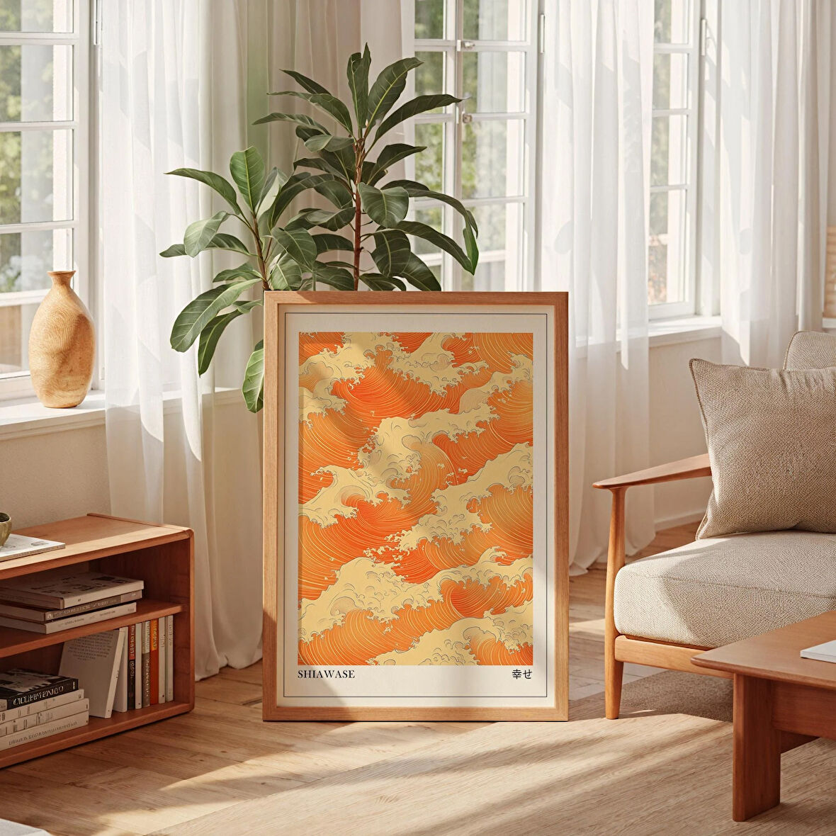 Turuncu Dalgalar Japandi Duvar Sanatı, Wabi Sabi Duvar Sanatı, 20x28 Baskılar, Japon Posteri