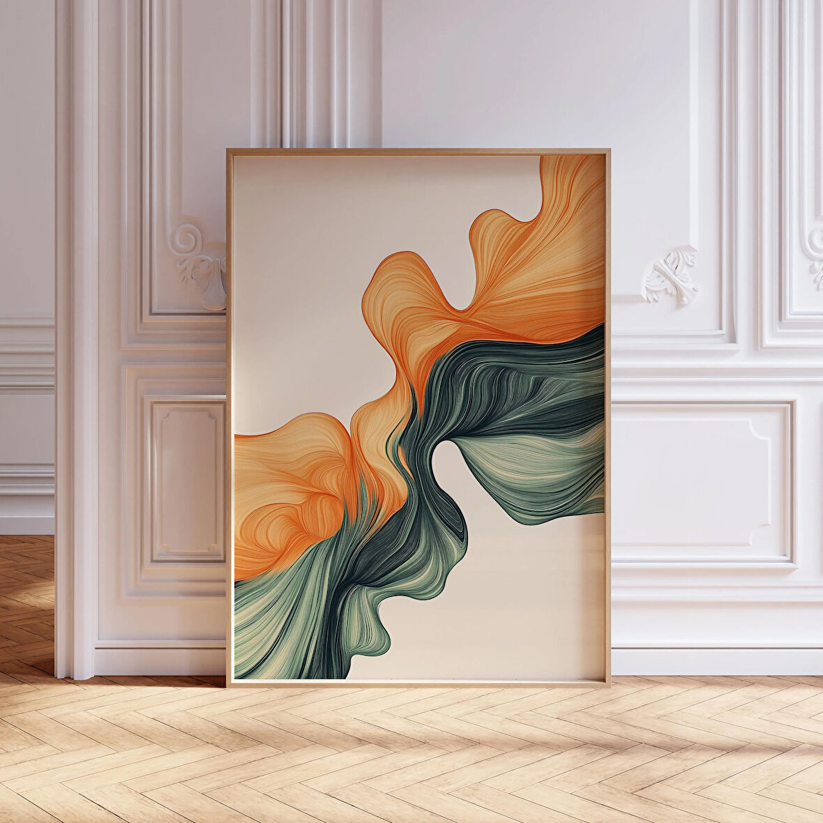 Yanık Turuncu Adaçayı Yeşili Soyut Sanat: Orta Yüzyıl Modern ( & )
