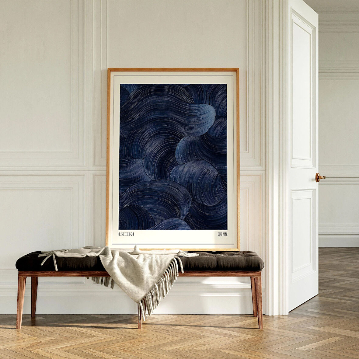 Lacivert Japandi Duvar Sanatı, Meditasyon Odası Posteri, Wabi Sabi Duvar Sanatı, Japon Duvar Sanatı