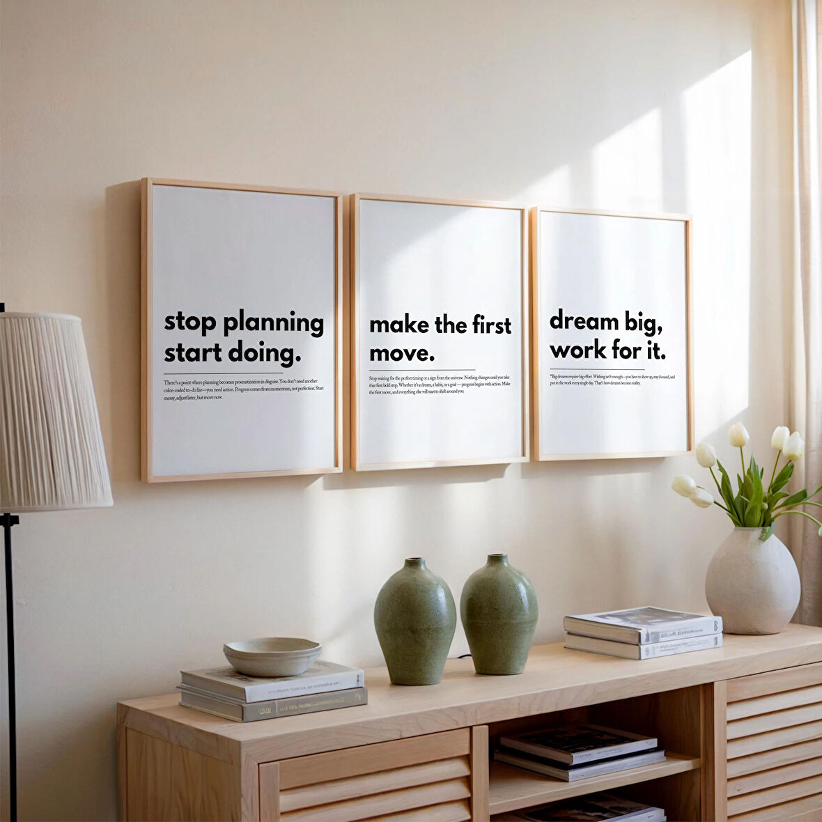 3'lü Motivasyonel Poster Seti, Moral Verici Sözler, Pozitif Titreşimler Tipografisi