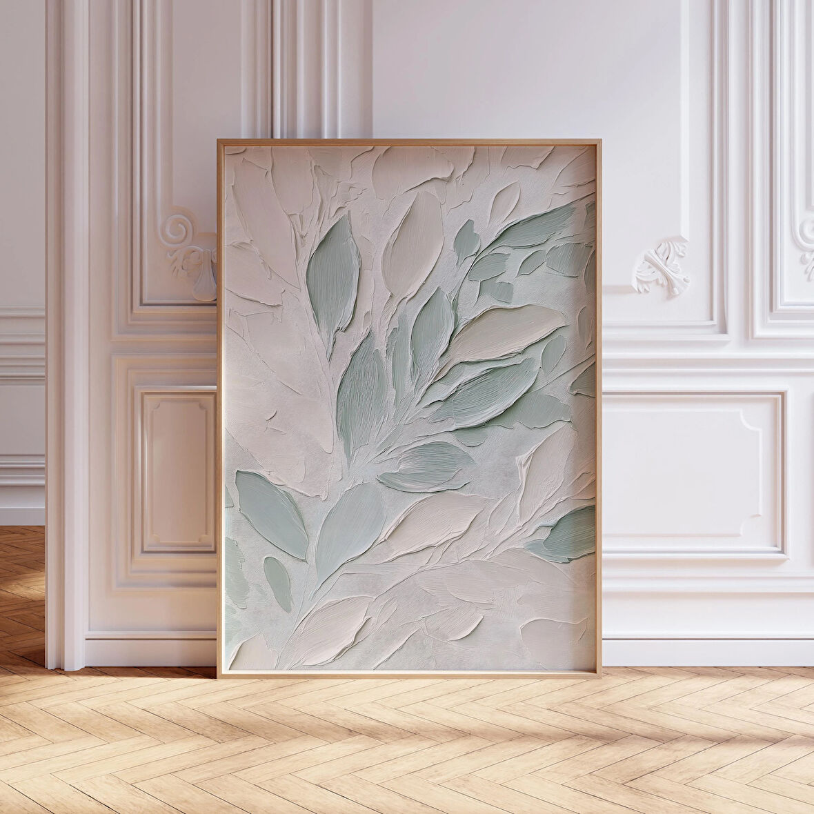 Modern Dokulu Sanat, Japandi Duvar Sanatı, Adaçayı Yeşili Poster, Minimalist Duvar Sanatı