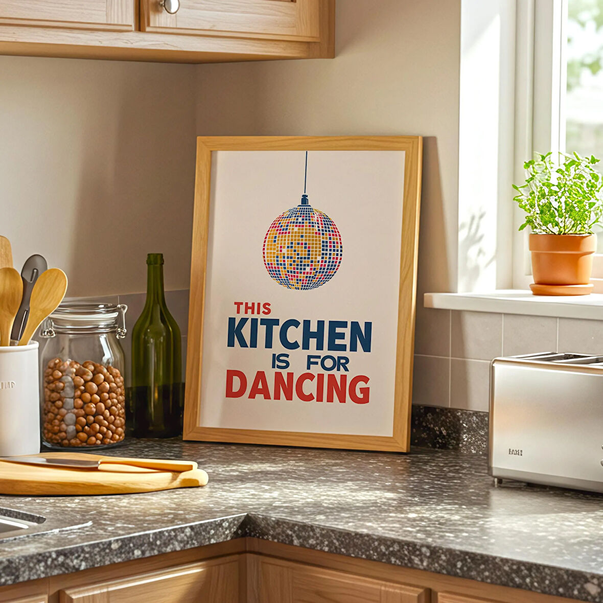 Disko Topu Retro Mutfak Duvar Sanatı, Komik Mutfak, Disko Topu Eve Taşınma Hediyesi