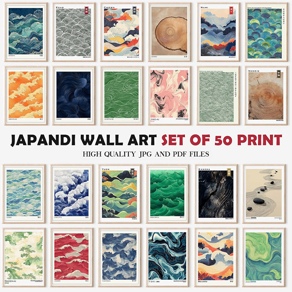 Japandi Duvar Sanatı Seti: 50 Wabi Sabi Baskısı ( )