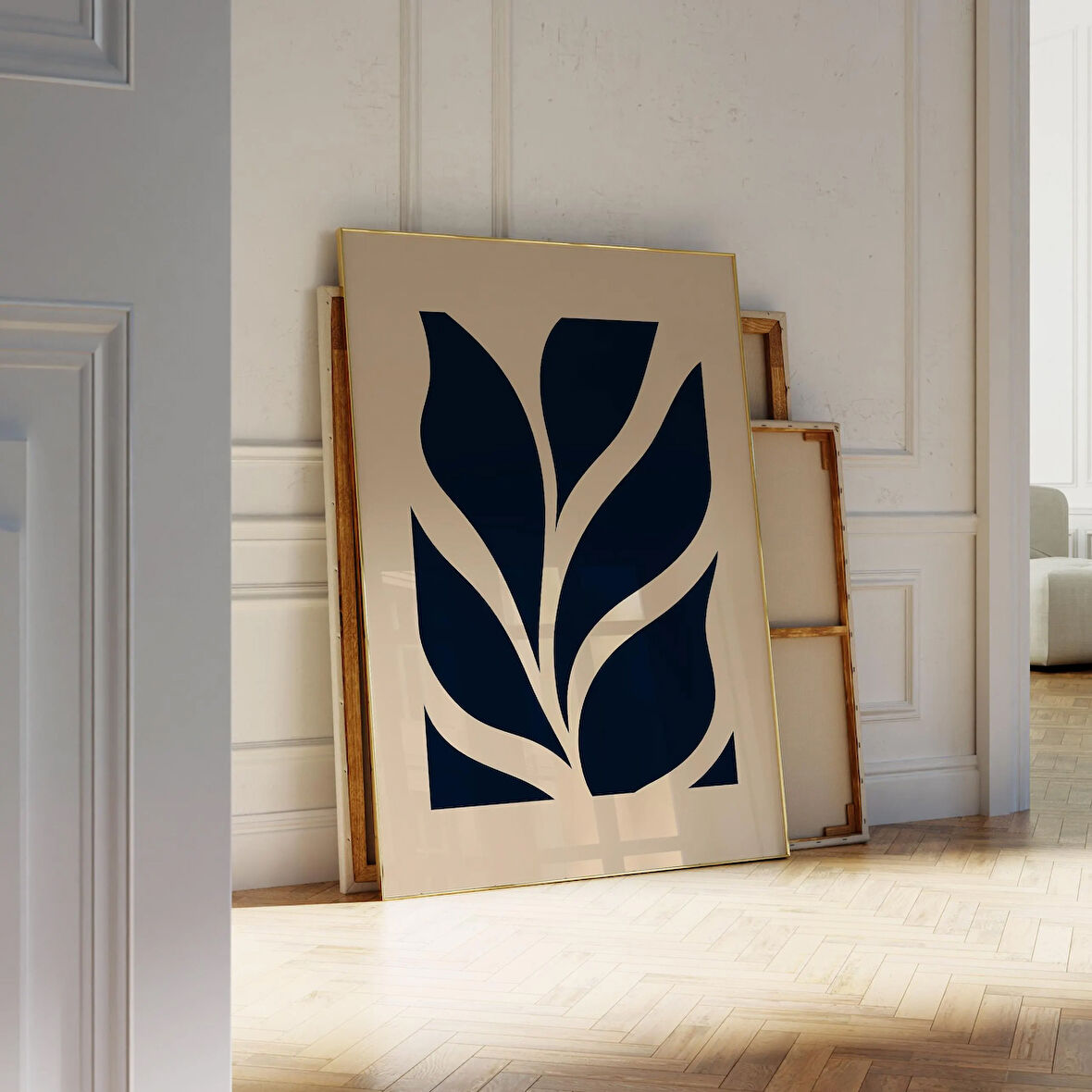 Minimalist Siyah Botanik, Bej ve Siyah Modern Çizgi Sanat Posteri, Oturma Odası