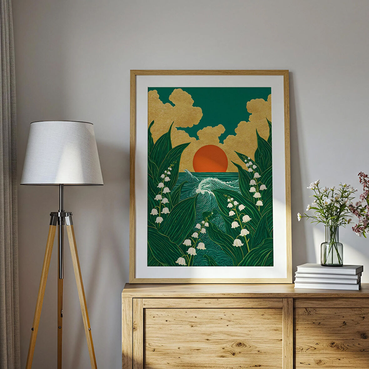 Zambak Vadi Okyanus Dalgası: Art Nouveau Çiçek Posteri ( & )