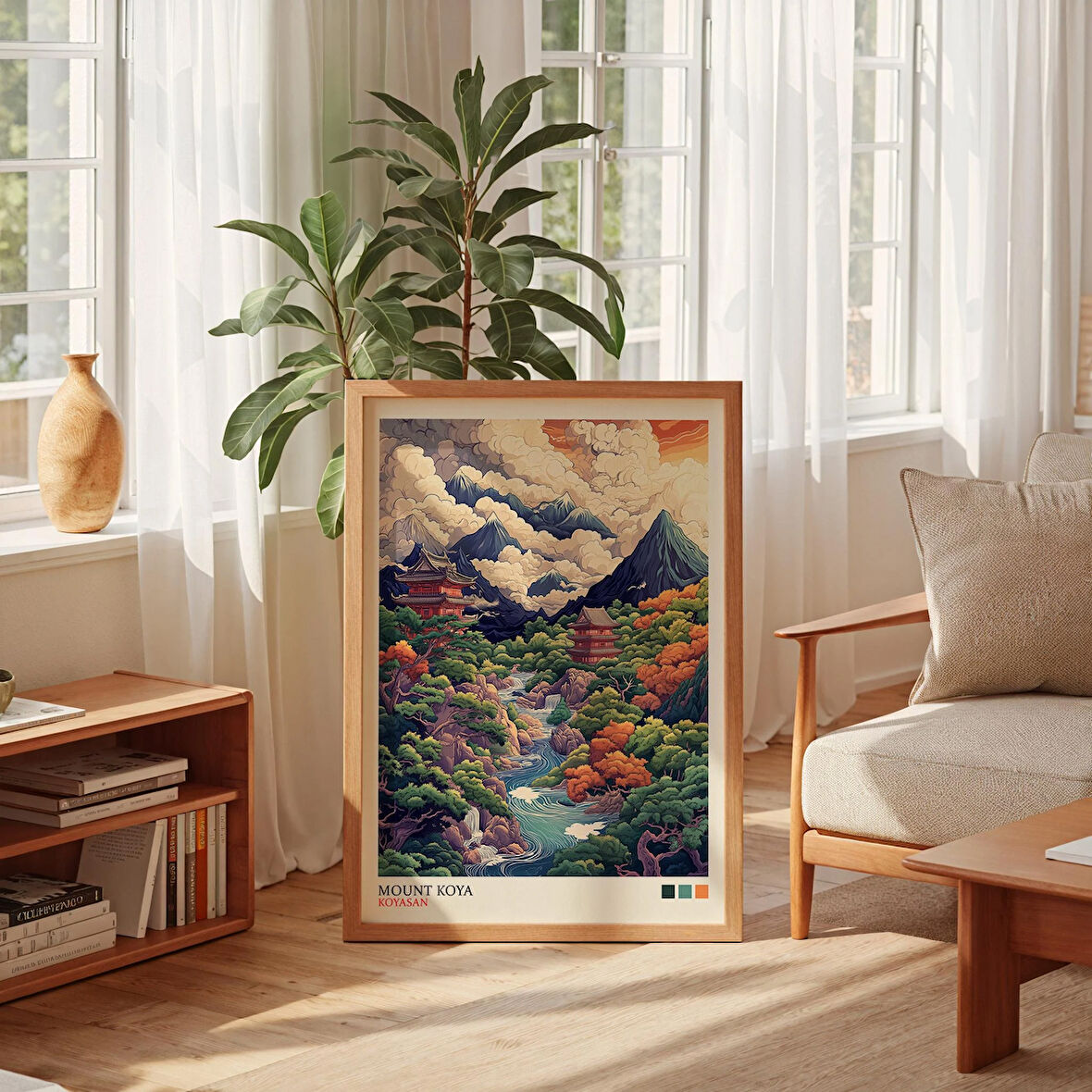 Koya Dağı Japon Duvar Sanatı, Japandi Duvar Sanatı, Modern Dalga Duvar Sanatı, Japandi