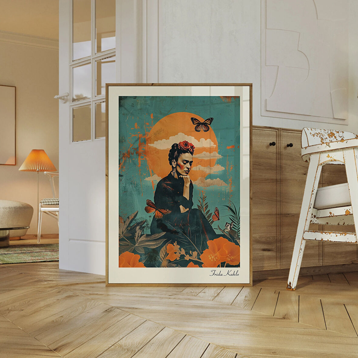 Retro Frida Kahlo Poster, Meksika Sanatı, Frida Kahlo Kız Gücü, Maksimalist Duvar Sanatı, Feminist Sanat