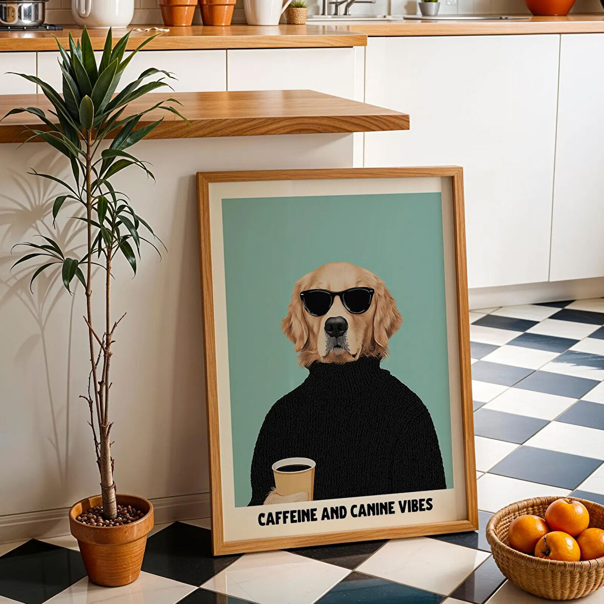 Komik Köpek Kahve Posteri: Golden Retriever Sanatı ( & )