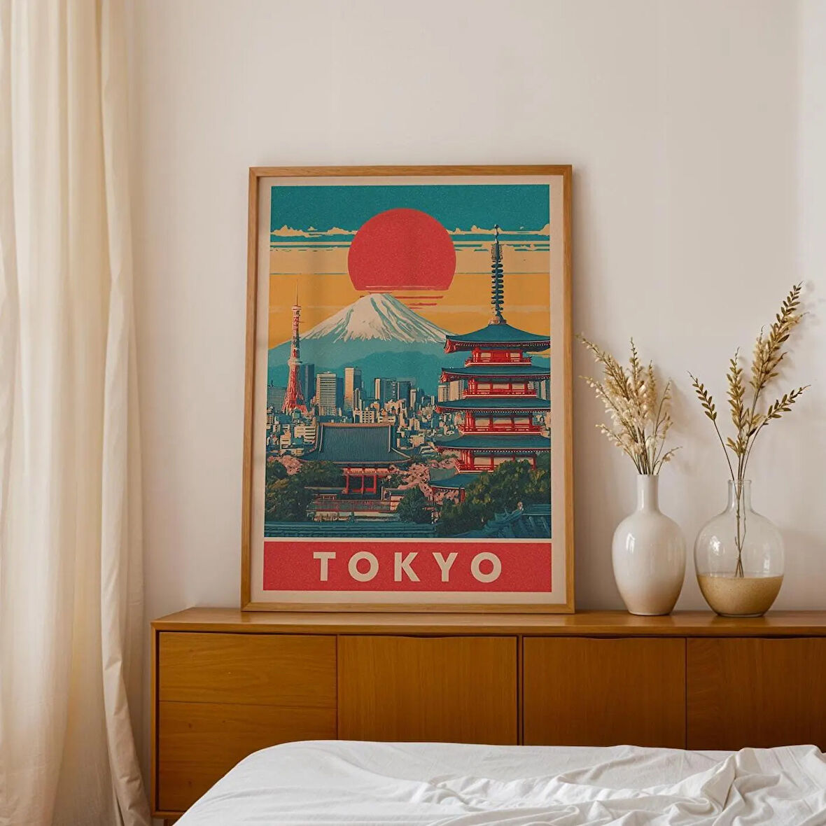 Retro Tokyo Seyahat Posteri: Fuji Dağı Ufuk Çizgisi Sanatı ( & )