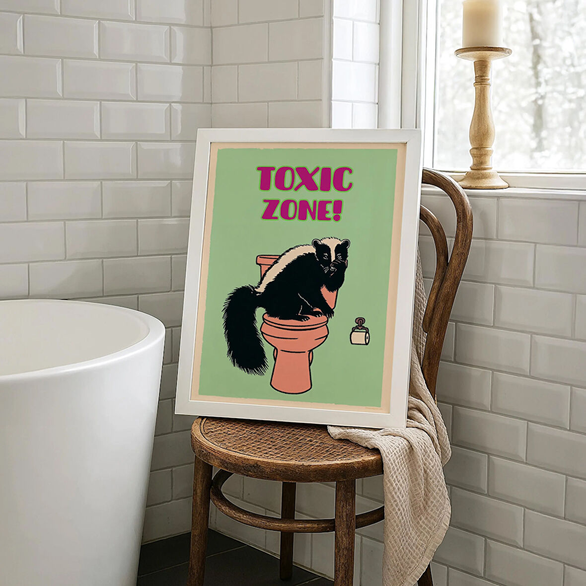 Toxic Zone Komik Banyo Duvar Sanatı, Tuhaf Kokarca Tuvalet Posteri, Esprili Tuvalet Tabelası