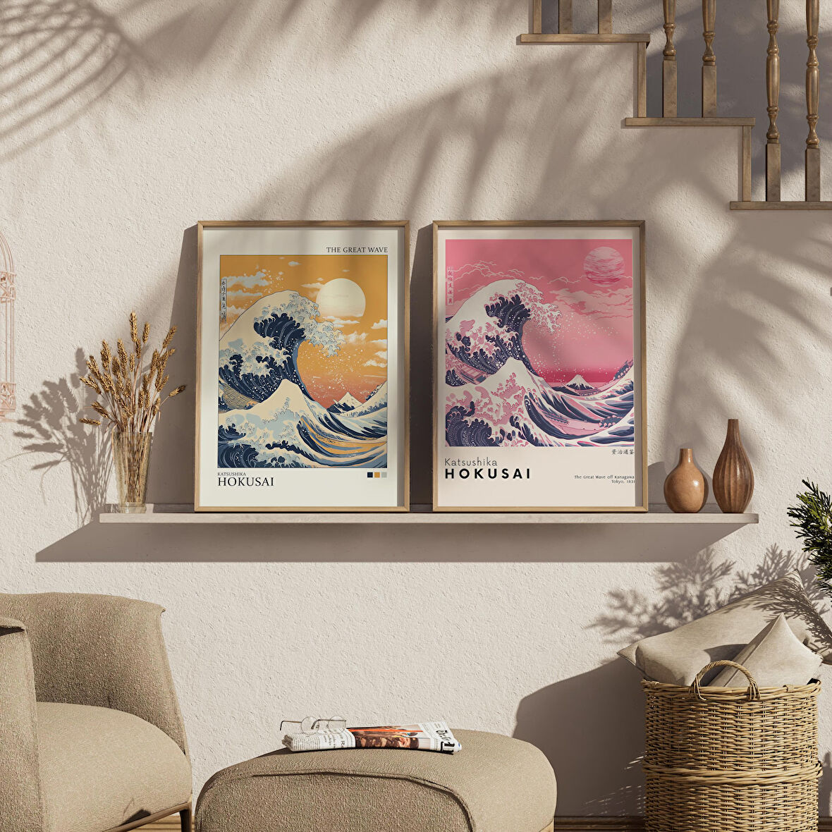 Büyük Dalga Poster Seti 2 Baskı, Hokusai, Japon Duvar Sanatı, Hokusai Poster
