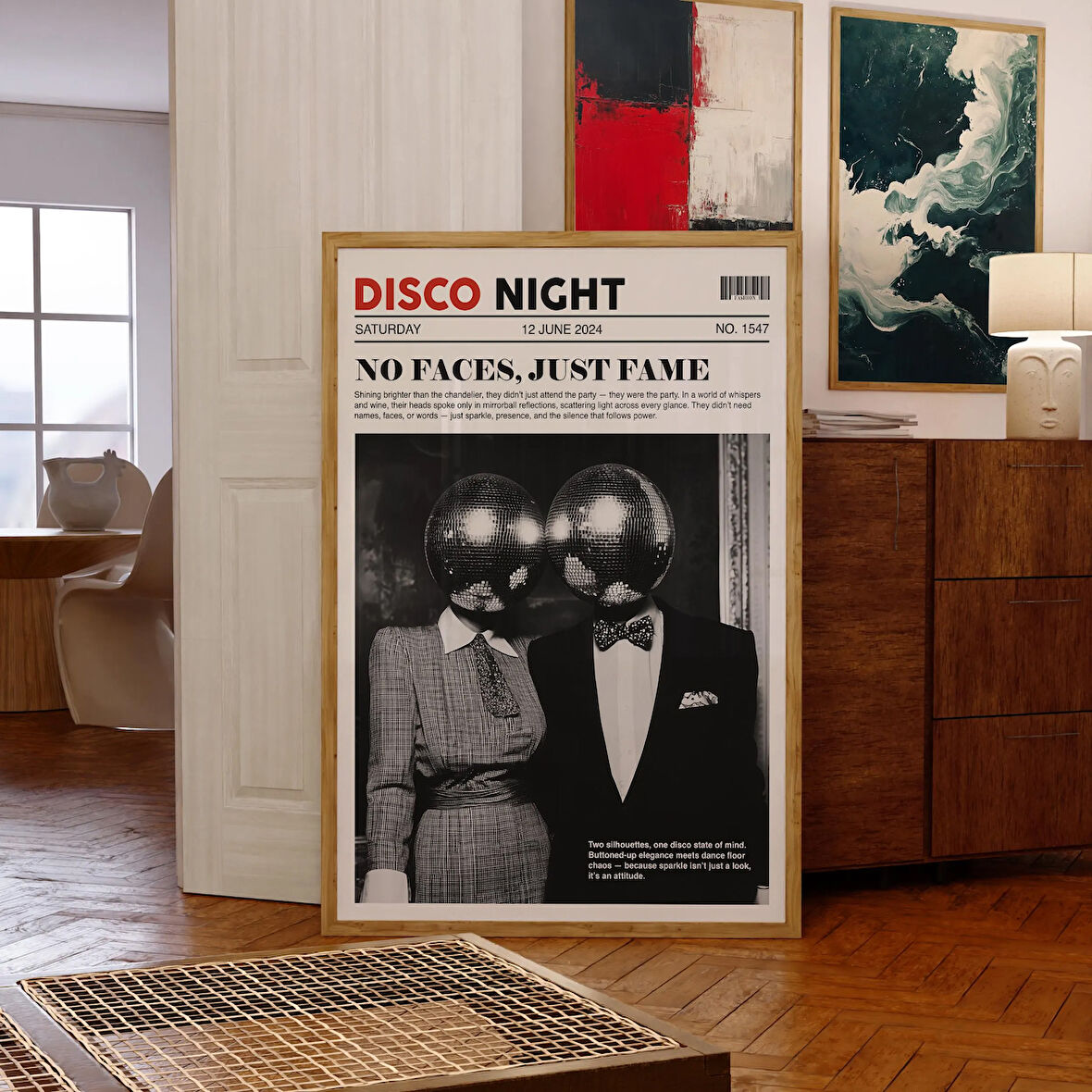 Moda Gazete Disko Başlığı Posteri, Disko Topu, Retro Dergi Posteri, Vintage Bar Arabası Sanatı
