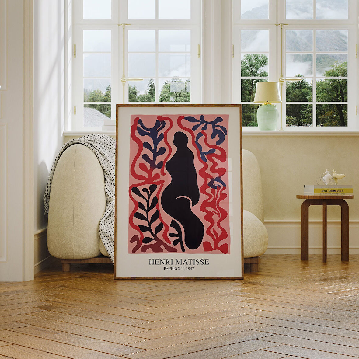 Henri Matisse Kağıt Kesim | Soyut Kırmızı ve Siyah Duvar Sanatı | Matisse'den Esinlenilmiş Modern Dekor, Minimalist Duvar Dekoru