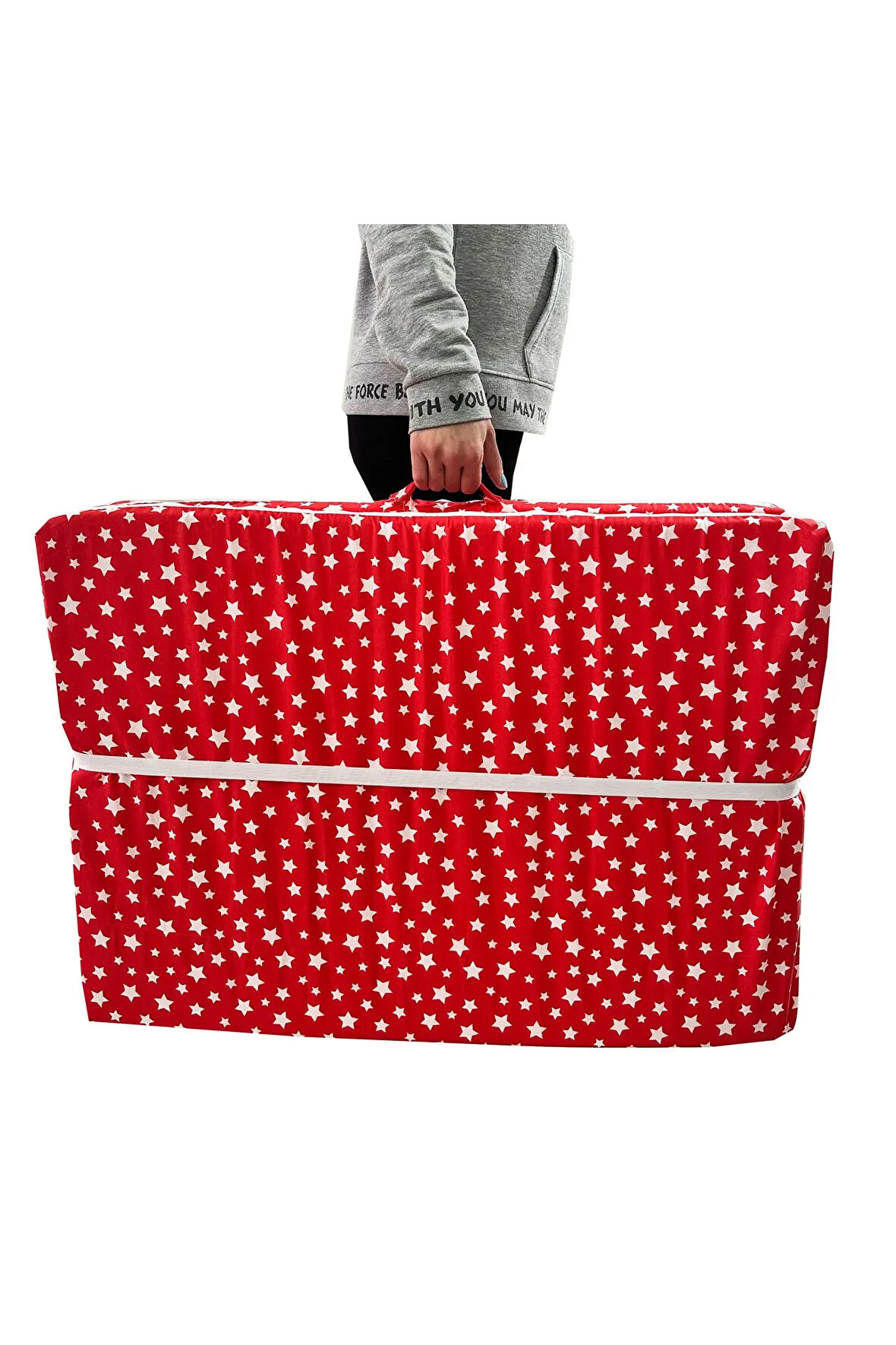 Tek Kişilik Katlanır Yer Minderi Süngerli Minder Kırmızı Yıldız 80x180 cm-6 cm