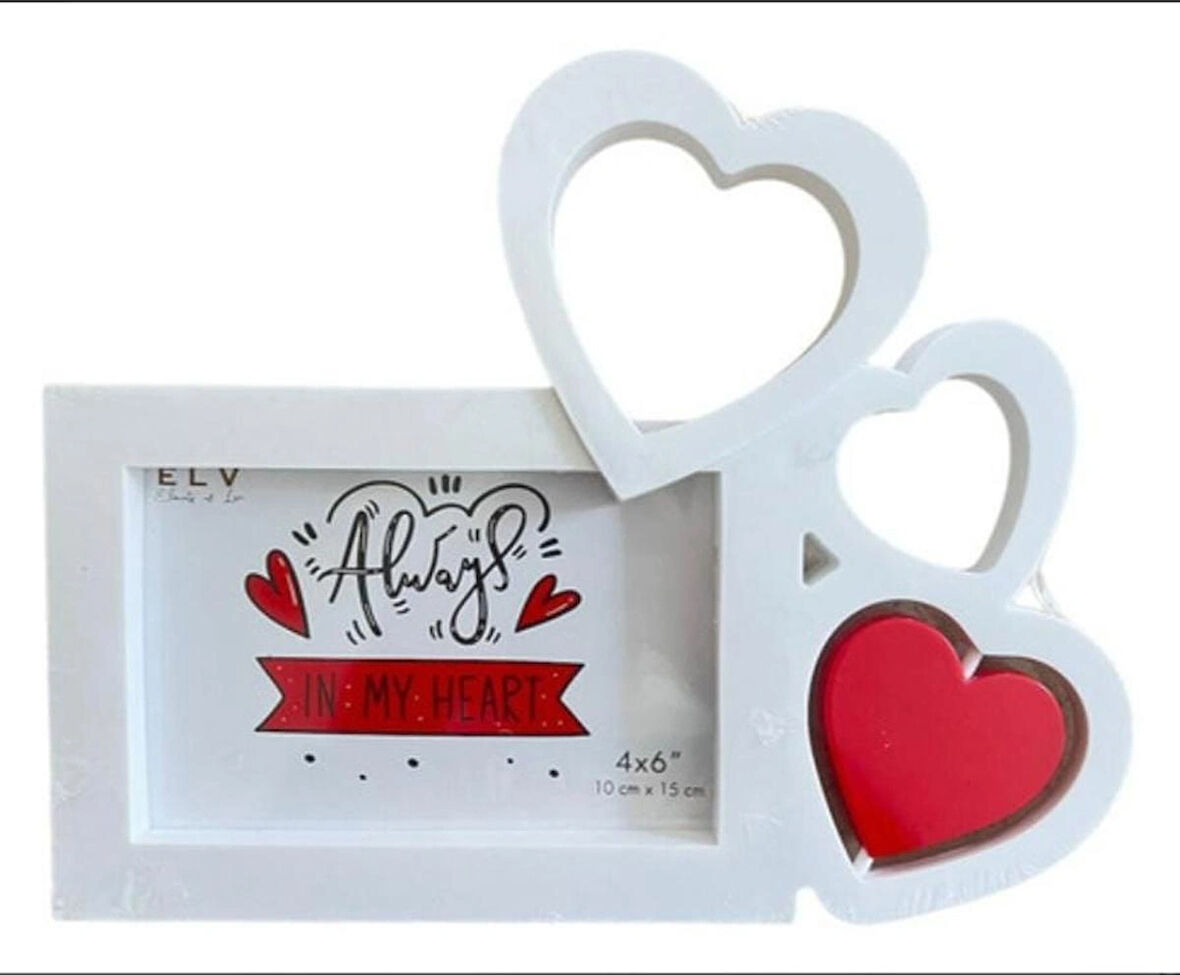 Sevgililer İçin Kalp Şeklinde Fotoğraf Çerçevesi, Beyaz 26*20 CM