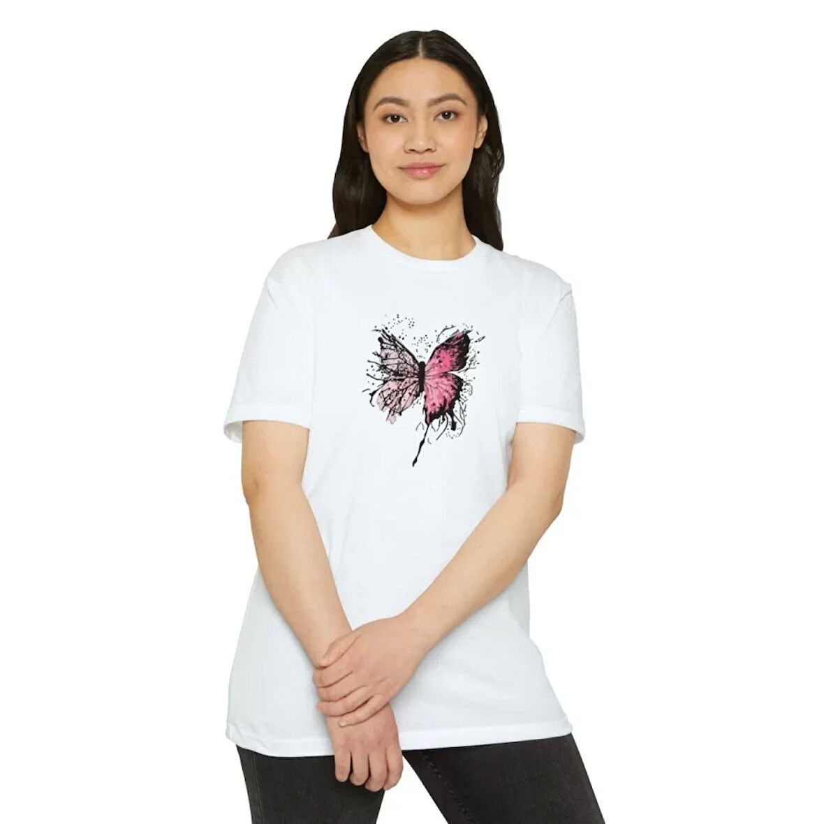 Nnstartshopping  Unisex Bisiklet Yaka Baskılı T-Shirt - Beyaz