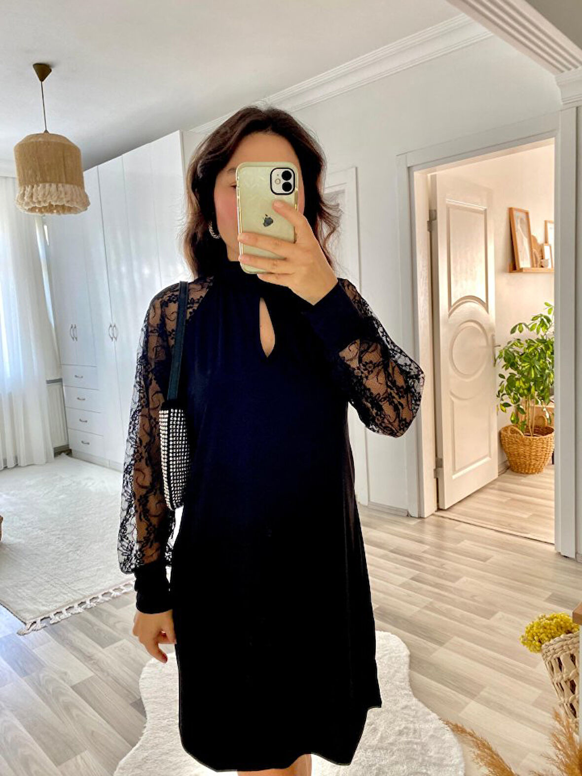 Nnstartshopping  Kadın Uzun Kollu Tül Detay Sandy Mini Boy Elbise