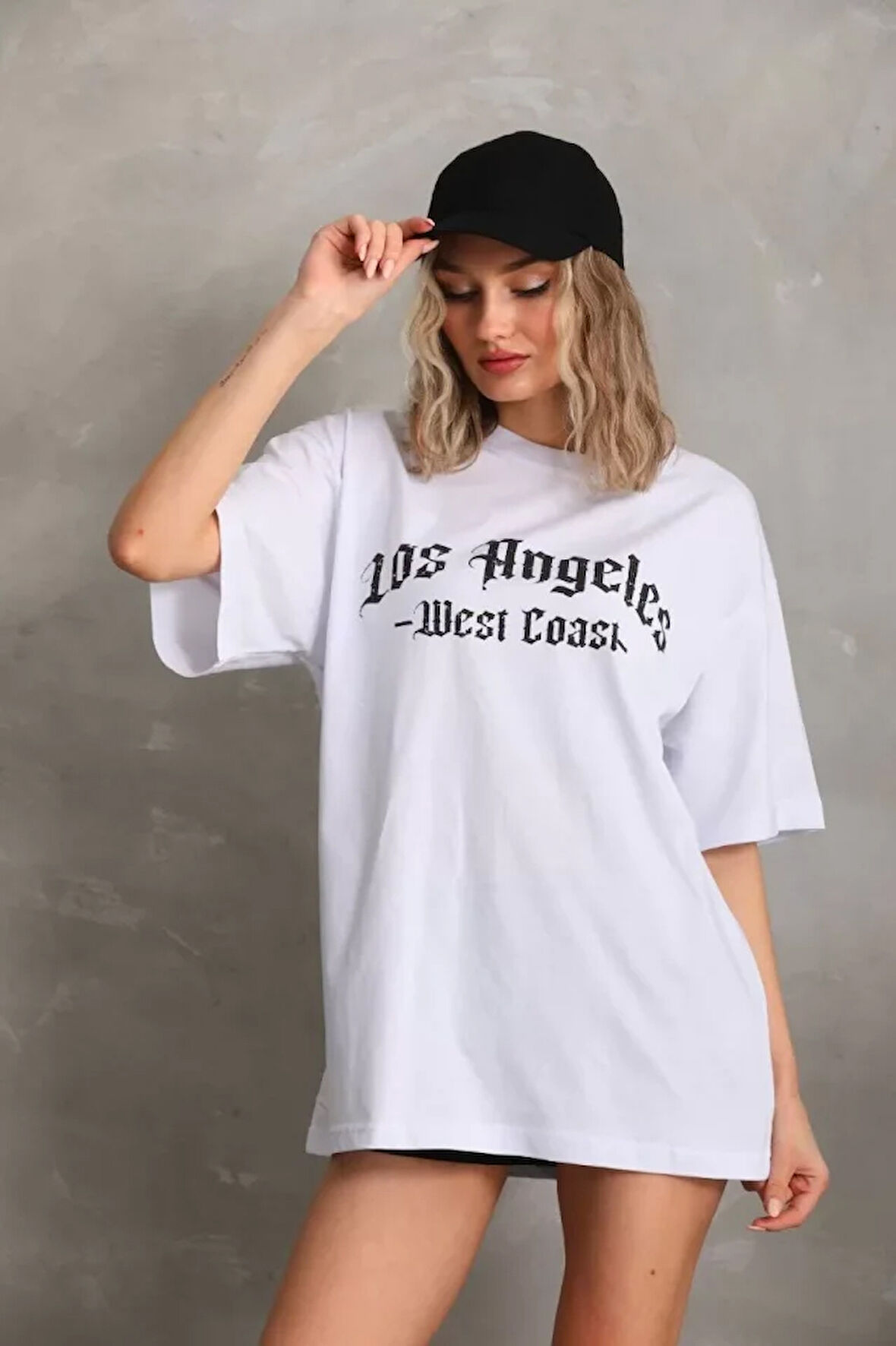 Nnstartshopping  Unisex Baskılı Oversize T-Shirt - Beyaz