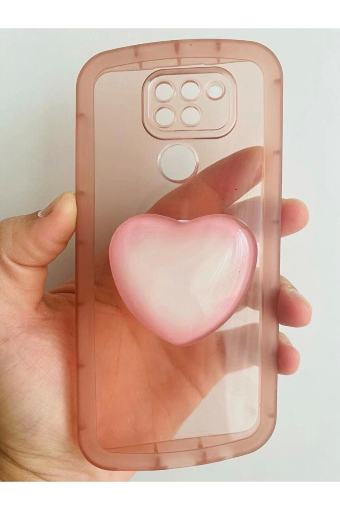 Xiaomi Redmi Note 9 Kamera Korumalı Popsocketli Pembe Kılıf