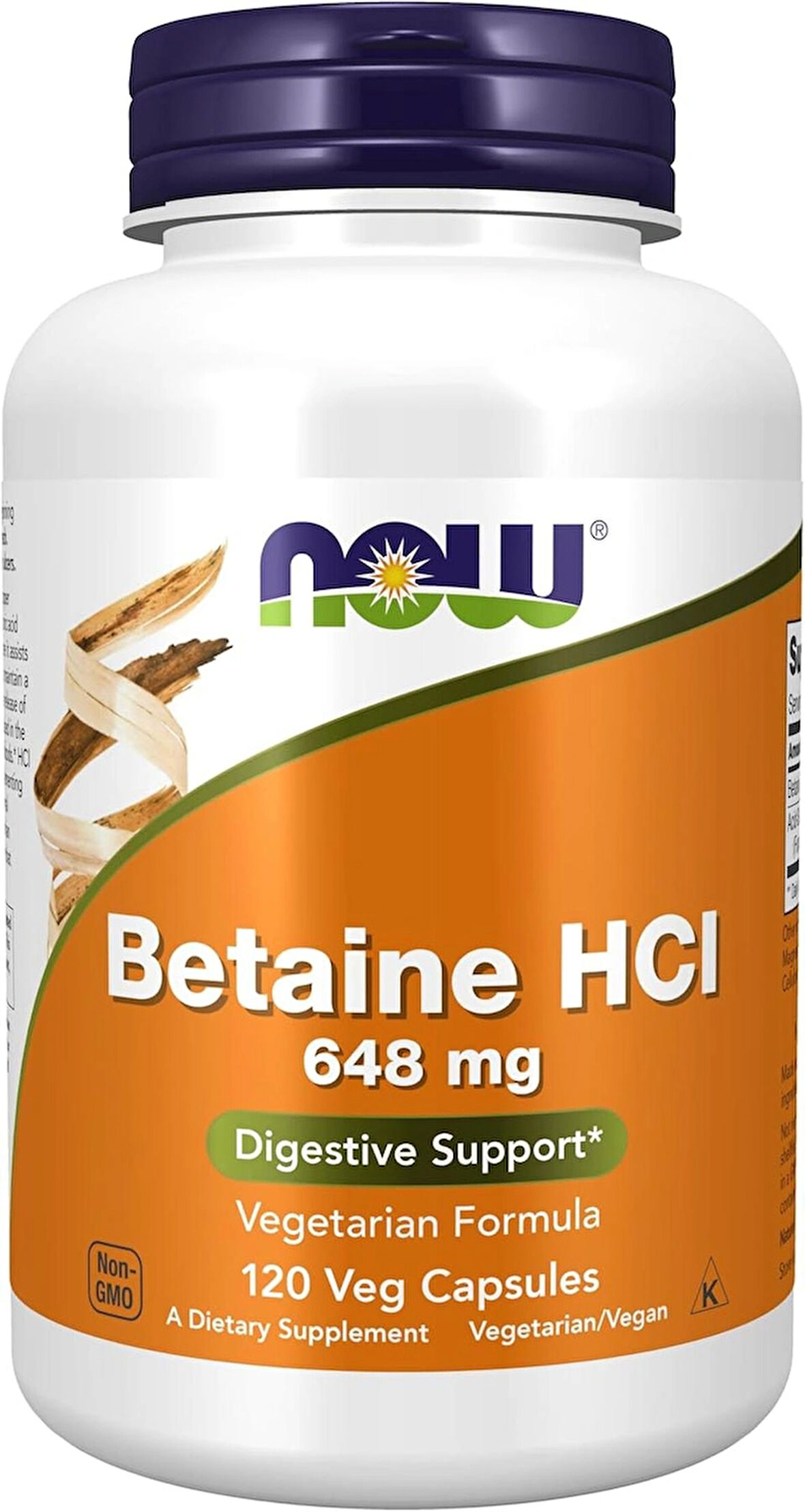 NOW Foods Betaine HCl 648 mg, Vegetarian Formula, Digestive Support*, 120 Veg Capsules