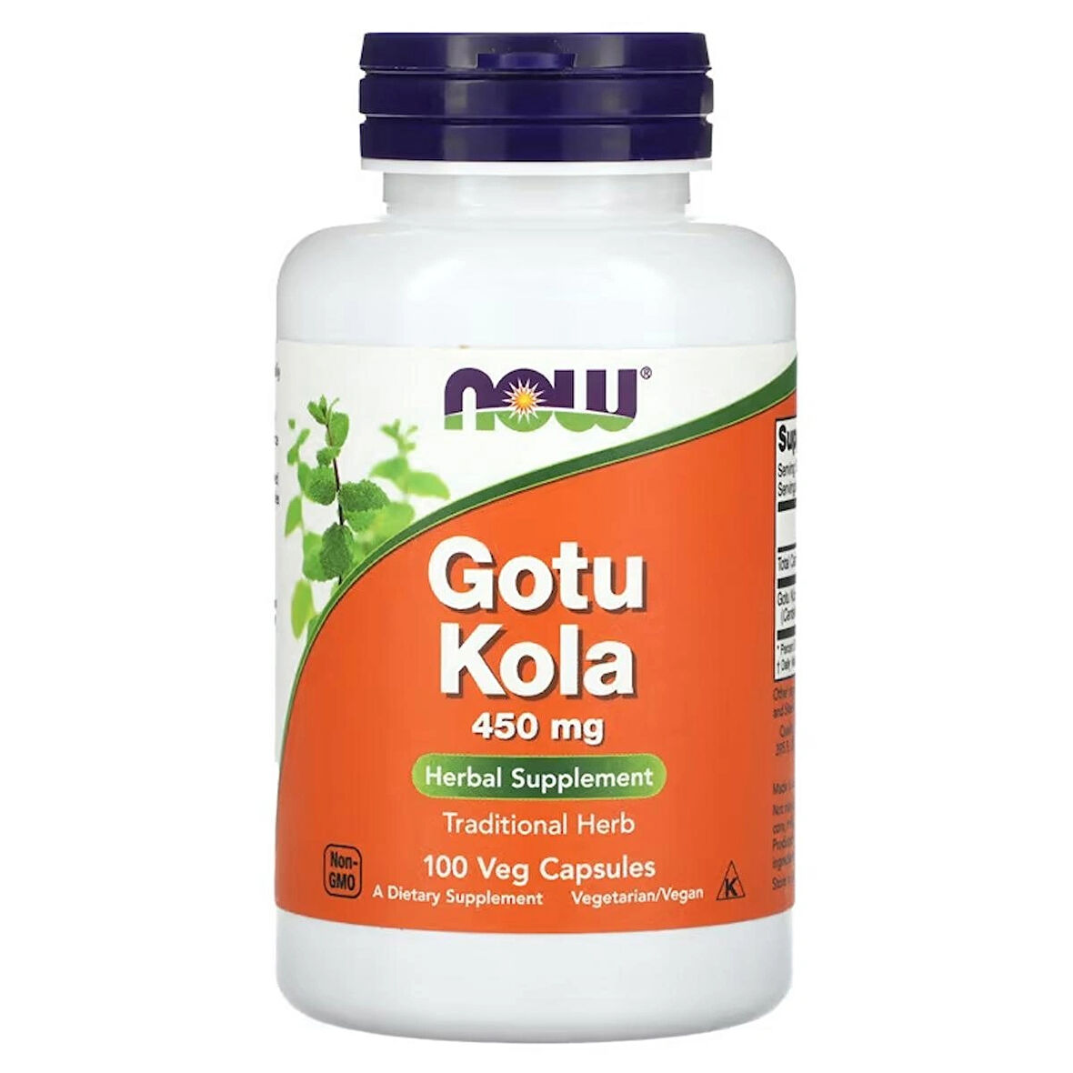 Now Gotu Kola Ayurvedic medicine wound healing abdominal discomfort and memory 450 mg 100 Caps