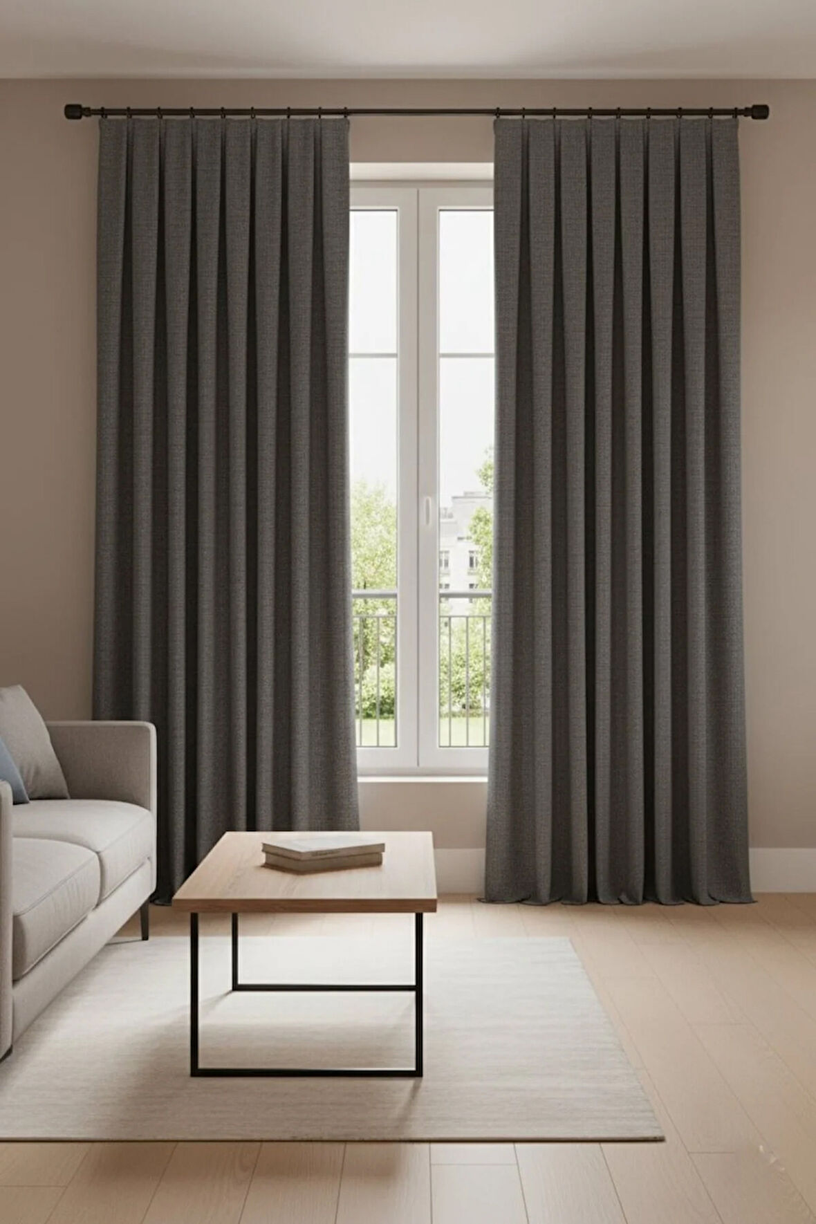 Narden Model Koyu Gri Sade Soft Fon Perde 1x3 Sık Pile - Şık ve Modern Tasarım