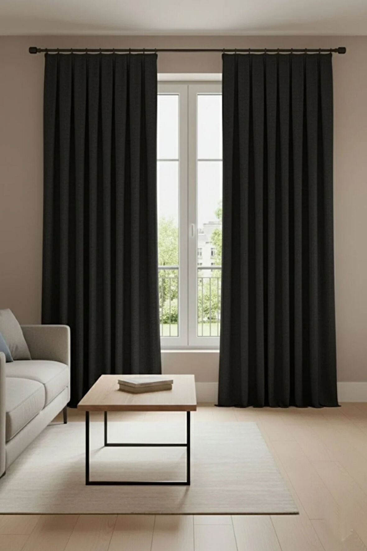 Narden Model Siyah Sade Soft Fon Perde 1x3 Sık Pile - Şık ve Modern Tasarım