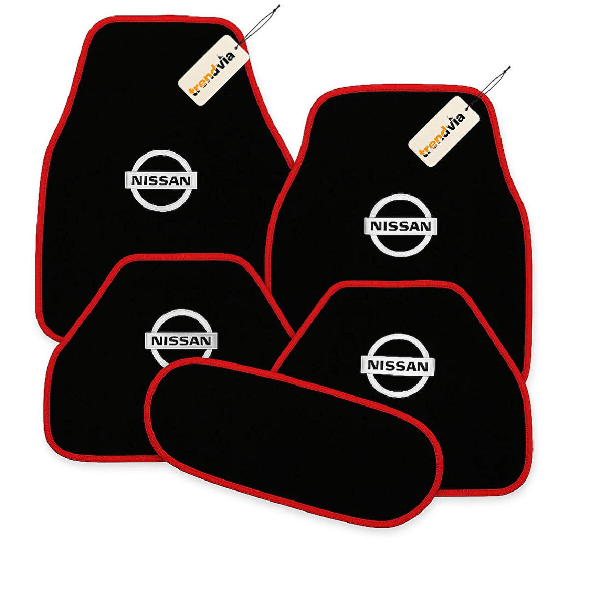 Siyah Kırmızı Renk Nissan Logolu Araca Özel Halı Paspas Seti – 5 Parça, Kaymaz, Dayanıklı, Kolay Temizlik