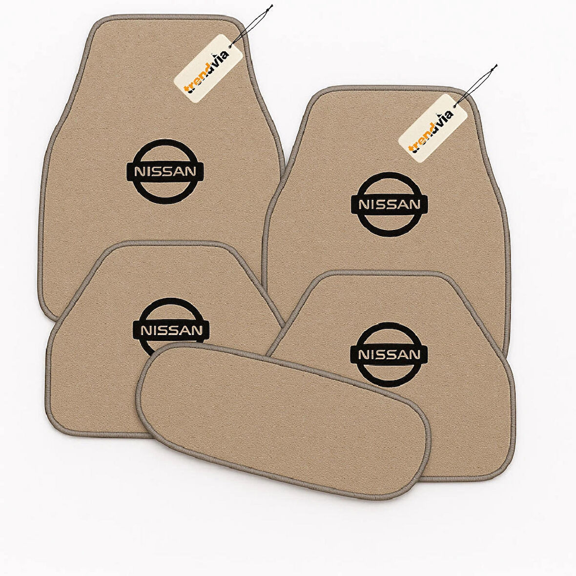 Bej Renk Nissan Logolu Araca Özel Halı Paspas Seti – 5 Parça, Kaymaz, Dayanıklı, Kolay Temizlik