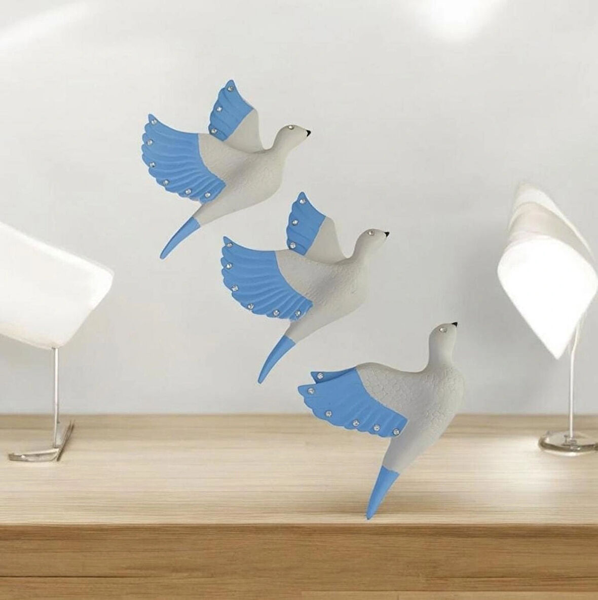 Dekoratif Üçlü Kumru Kuş Duvar Dekoru Süs 17*12 CM