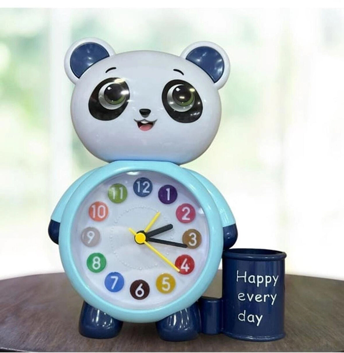 Panda Tasarımlı Saat Kalemlik  Kızlar ve Erkekler İçin Yatak Odaları ve Oyun Odaları Saati mavi renk