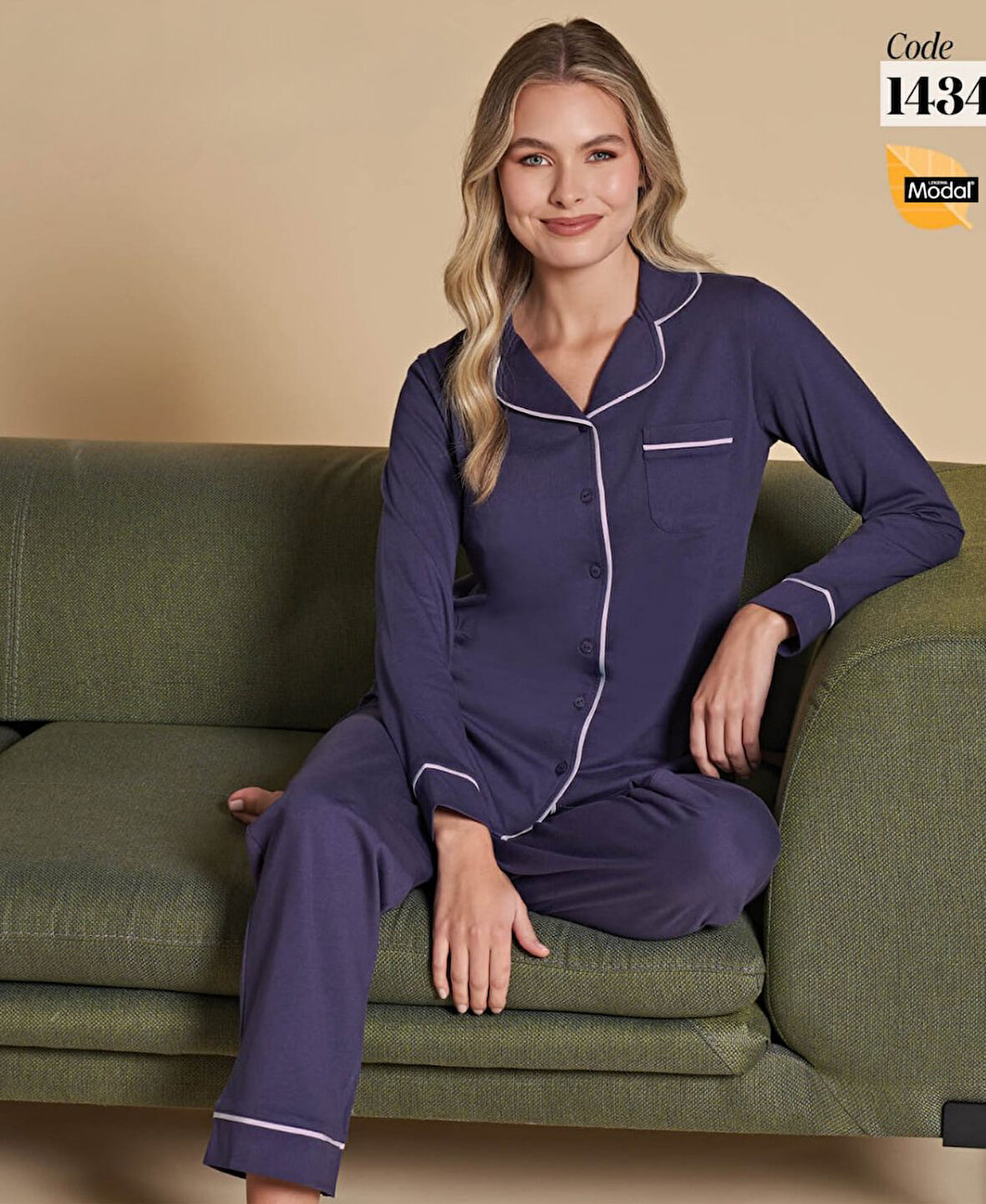 Poleren Modal Kumaş Rahat Gömlek Pantolon/Sıfır Yaka Desenli Düz Battal Pijama Takımları