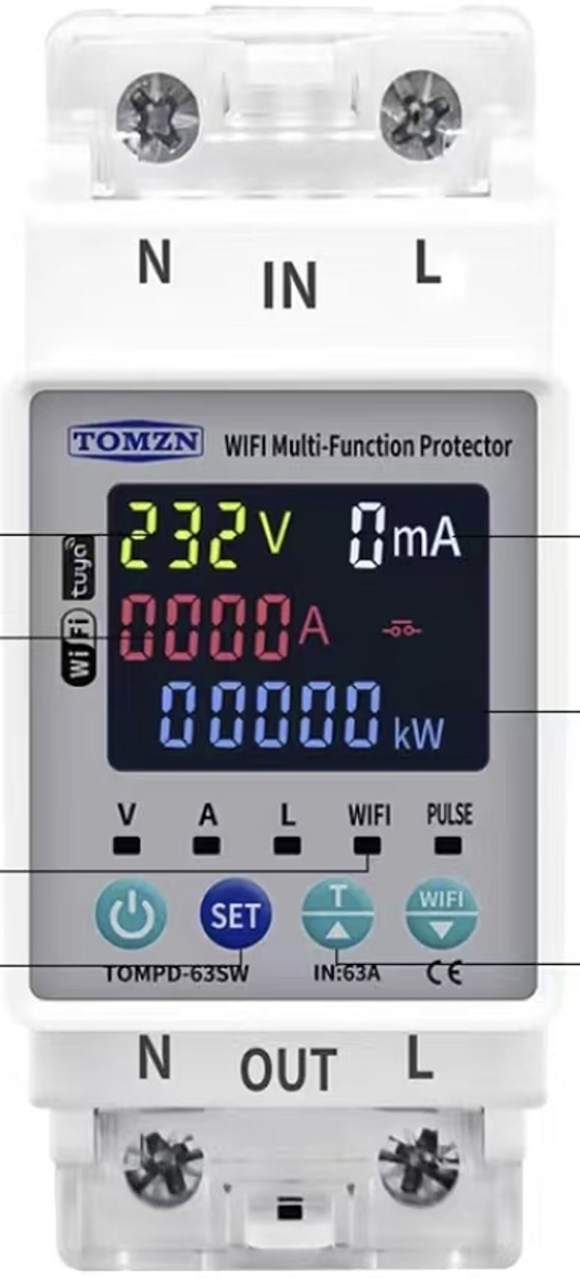 Tomzn Kaçak Akım Koruma Rölesi Ve Yüksek Voltaj Ve Akım Koruyucu Röle 63A Wifi Özellikli Devrim