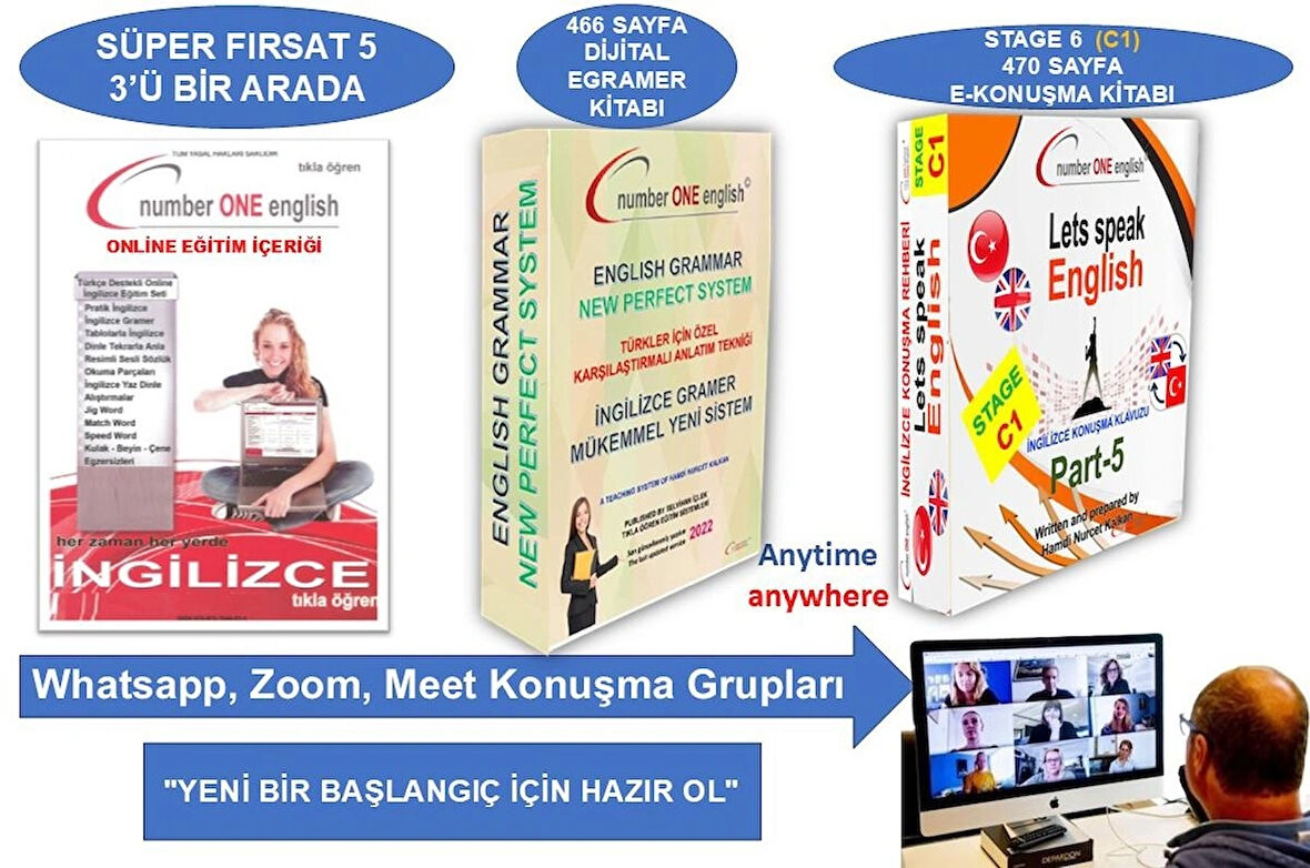 Dijital Elektronik GRAMER KİTABI+C1 KONUŞMA KILAVUZU … Number One English 50 Saat Online Paket Eğitim+ Elektronik Sınav+ 7/24 WhatsApp- Zoom- Google Meet konuşma Grupları ve Canlı Destek – EZBER BOZAN SİSTEM- EFSANE İNDİRİM... FİYATLARIMIZ 1 YILLIKTI