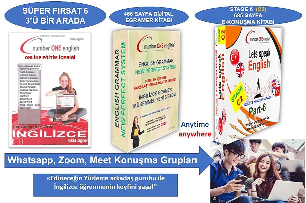 Dijital Elektronik GRAMER KİTABI+C2 KONUŞMA KILAVUZU … Number One English 50 Saat Online Paket Eğitim+ Elektronik Sınav+ 7/24 WhatsApp- Zoom- Google Meet konuşma Grupları ve Canlı Destek– EZBER BOZAN SİSTEM- EFSANE İNDİRİM... FİYATLARIMIZ 1 YILLIKTIR