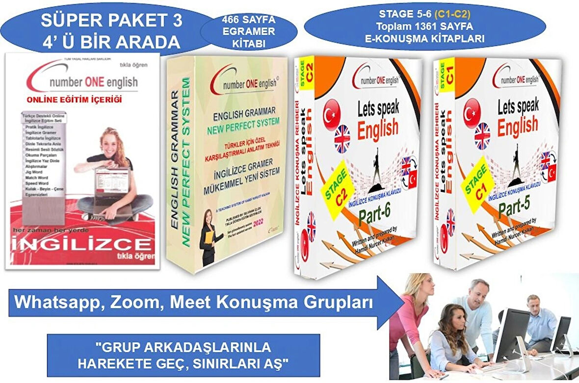 Dijital Elektronik GRAMER KİTABI+ C1+C2 KONUŞMA KILAVUZU. Number One English 50 Saat Online Paket Eğitim+ Elektronik Sınav+ 7/24 WhatsApp- Zoom- Google Meet konuşma Grupları + Canlı Destek- EZBER BOZAN SİSTEM- EFSANE İNDİRİM. FİYATLARIMIZ 1 YILLIKTIR