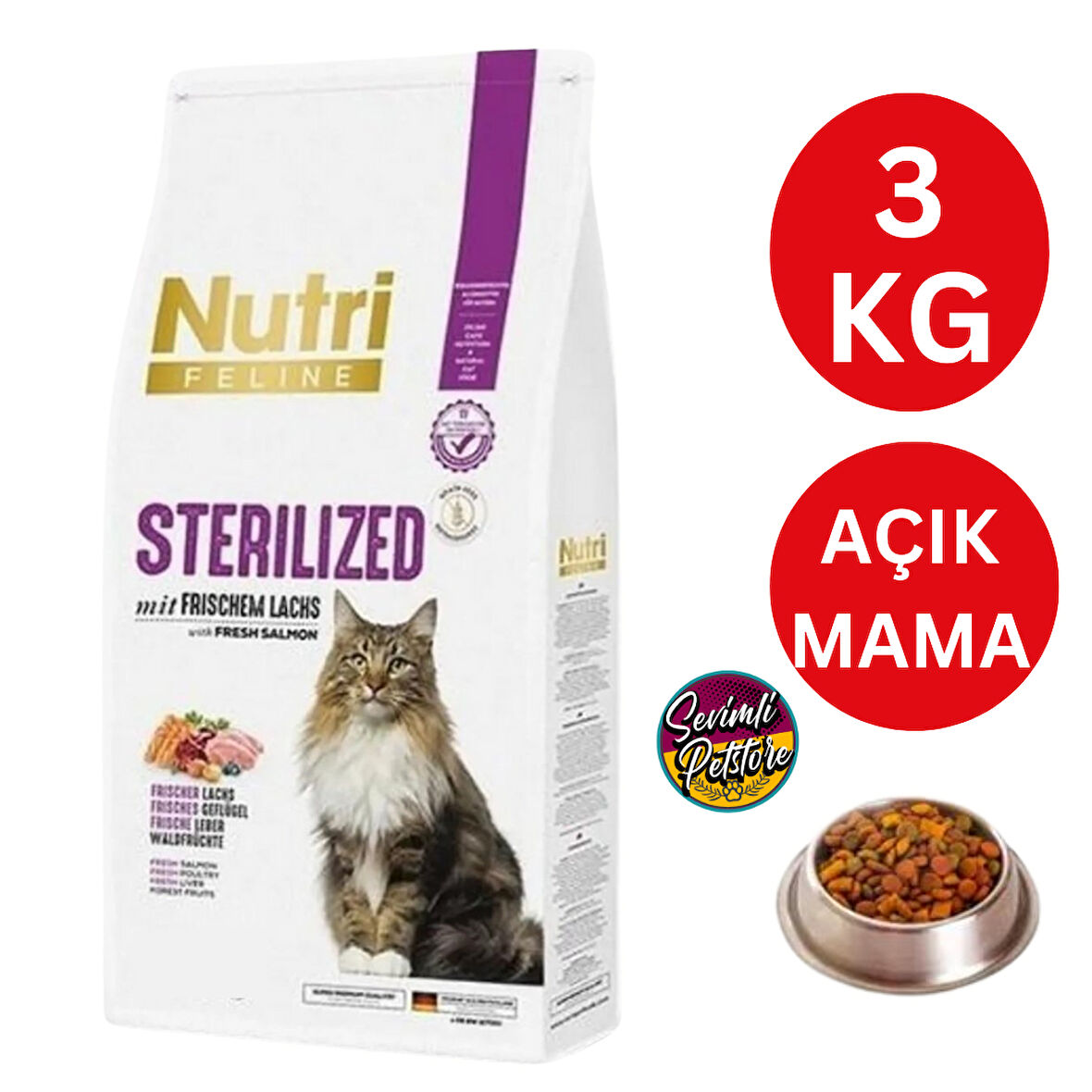 Nutri Feline Somonlu Tahılsız Kısırlaştırılmış Açık Kedi Maması 3 kg