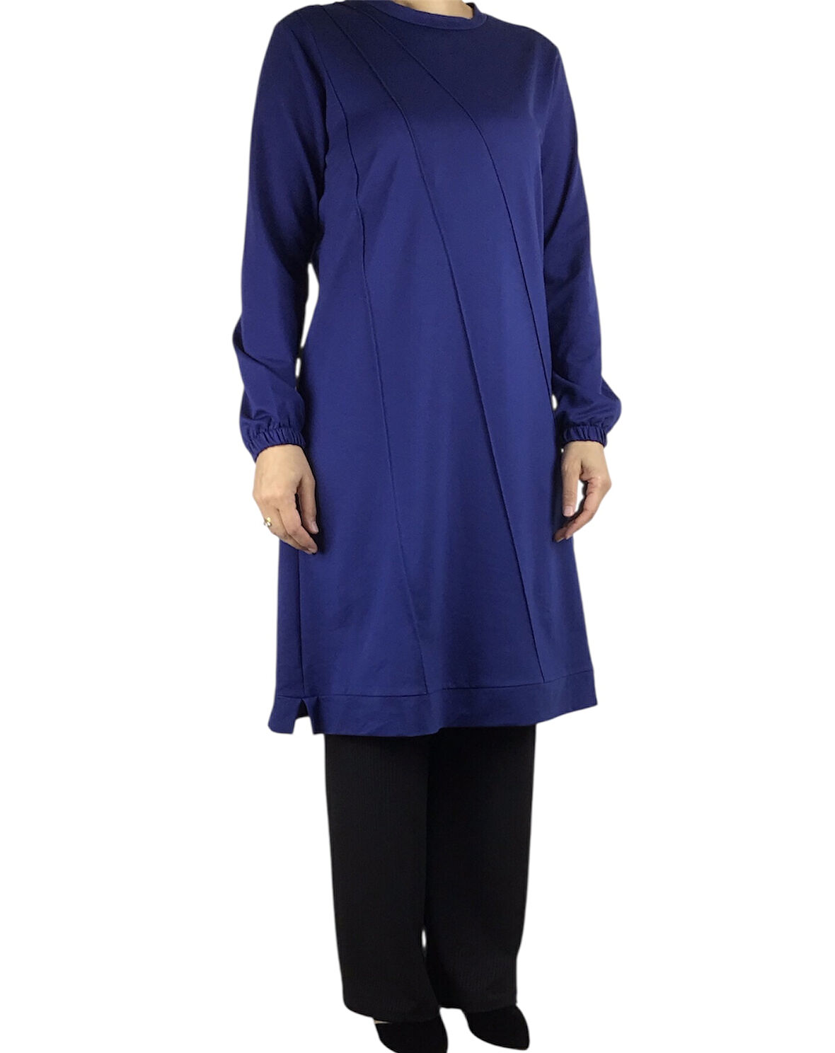 KADIN ÖNÜ DİKİŞLİ KOLLARI LASTİKLİ ETEK UCU BANTLI KRİSTAL İKİ İPLİK MEVSİMLİK TUNİK