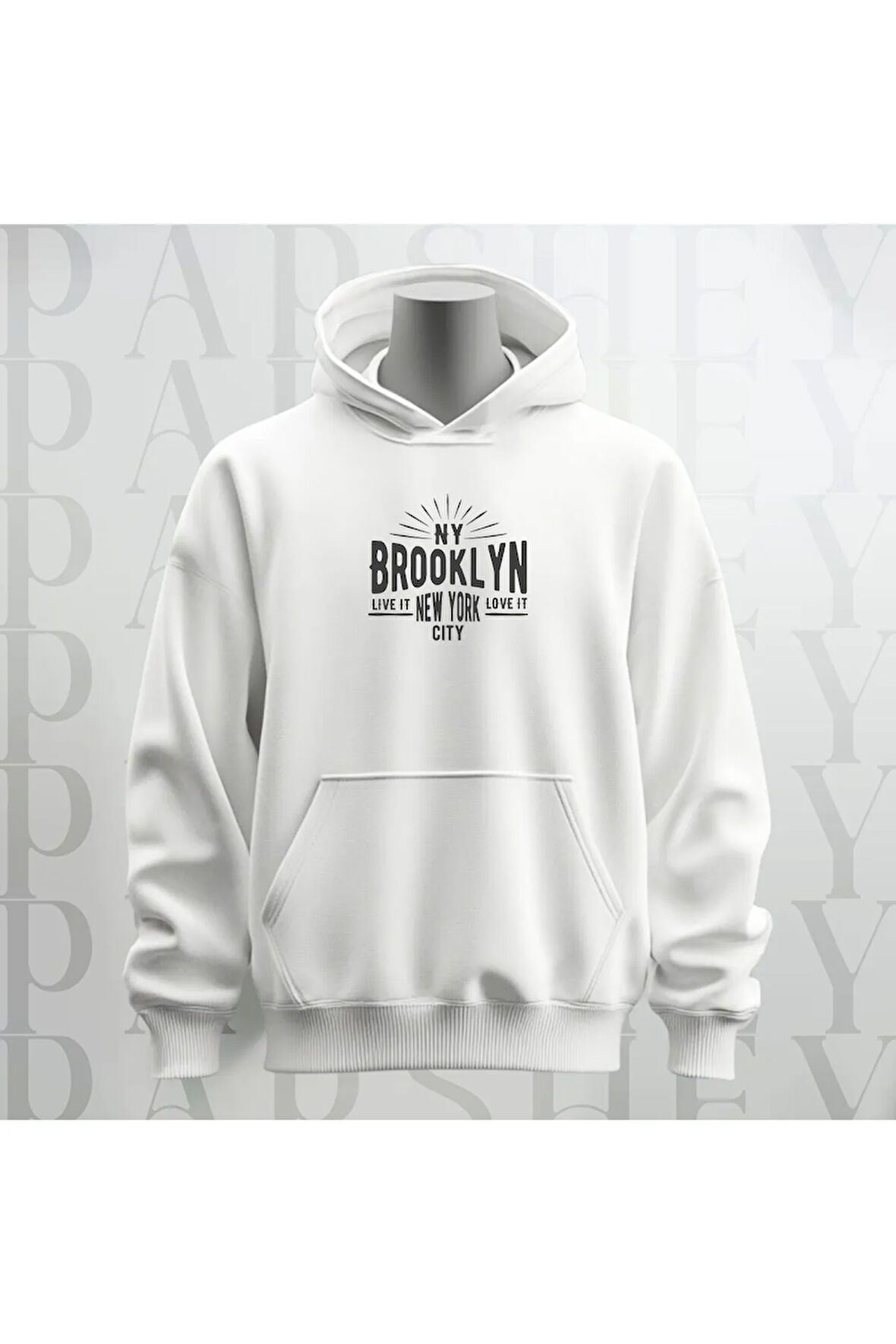 NY Brooklyn Baskılı Kapüşonlu Sweatshirt Hoodie Kalın Kumaş 3 İplik Şardonlu