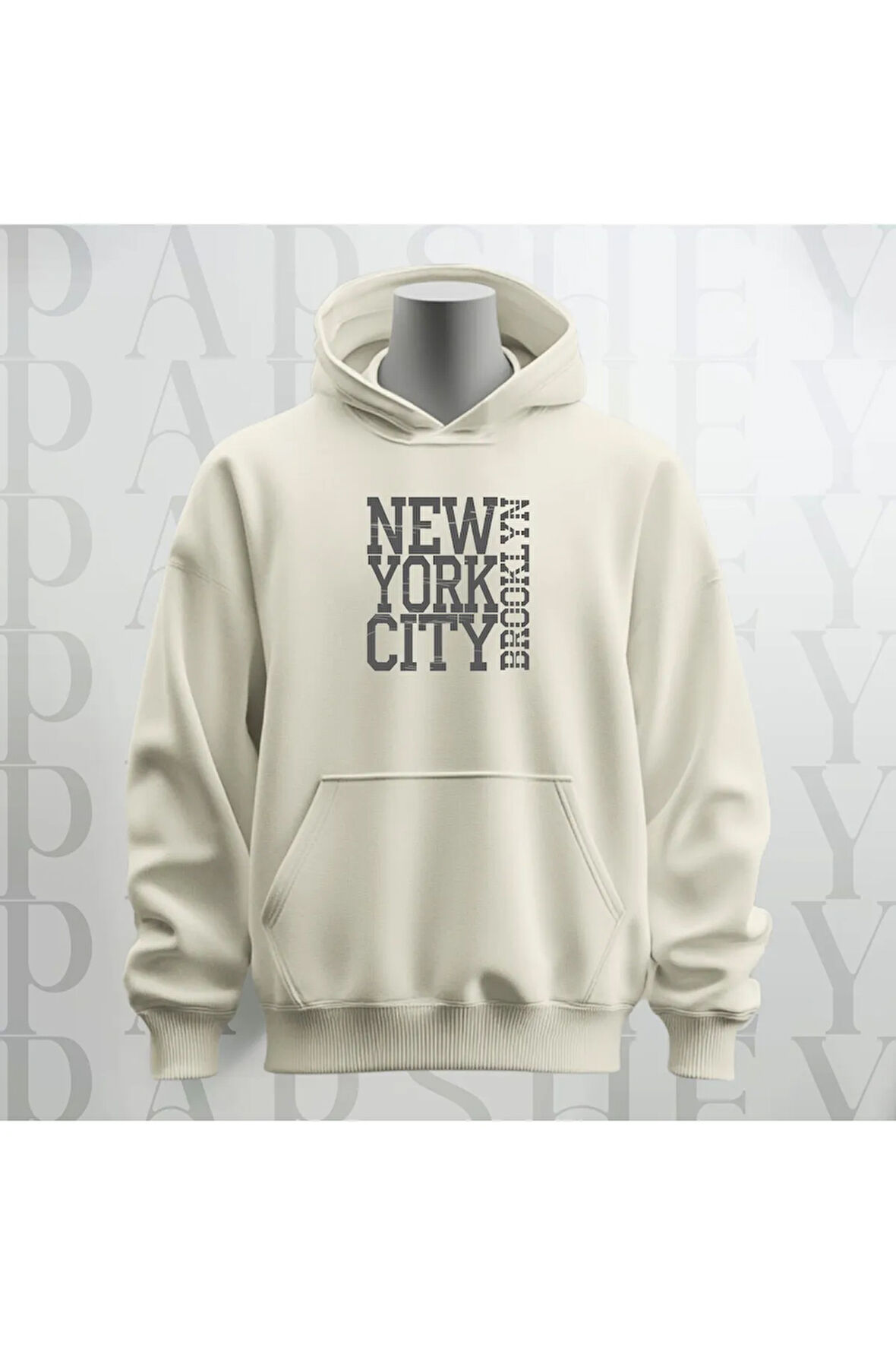 New York City Baskılı Kapüşonlu Sweatshirt Hoodie Kalın Kumaş 3 İplik Şardonlu